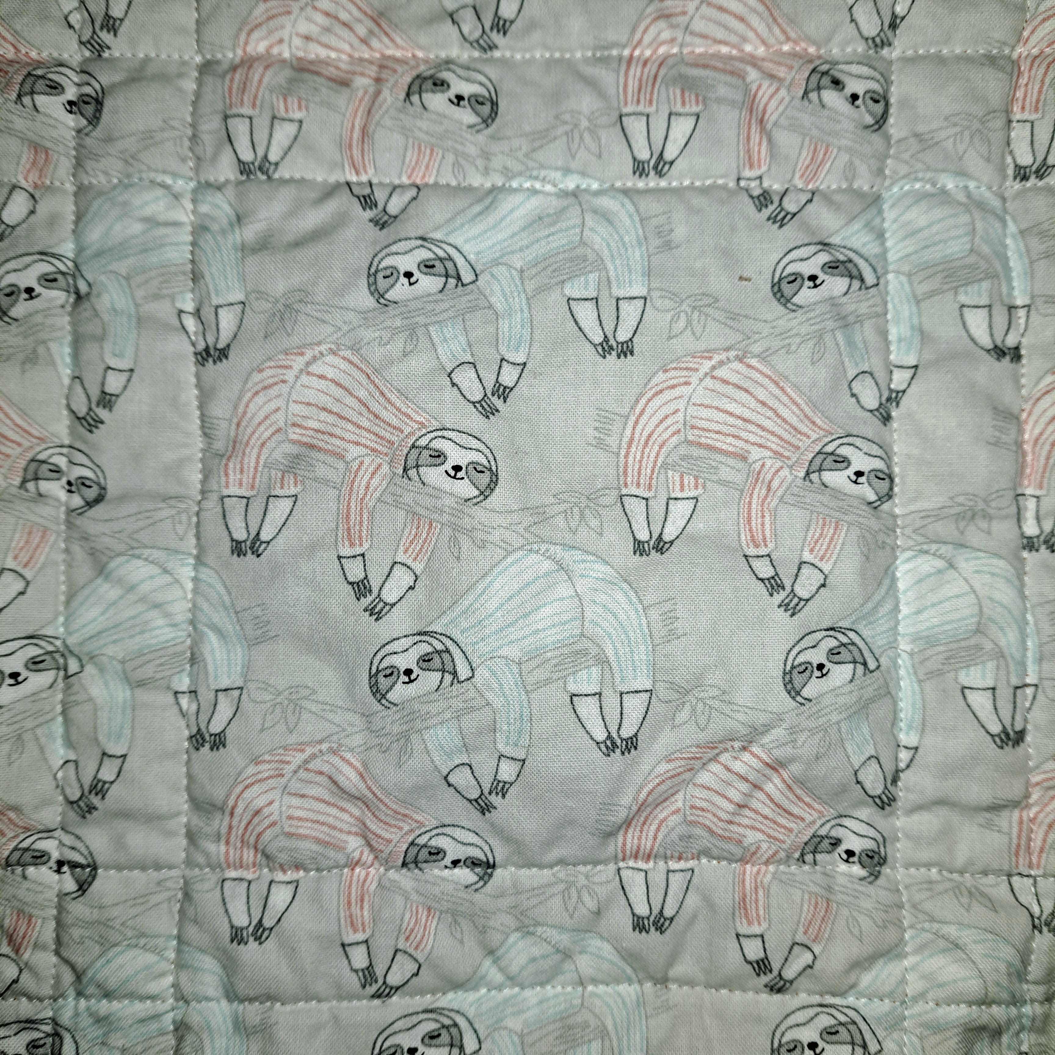 Handmade Colorful Infant Quilt - Sloths in Pajamas Backing Fabric