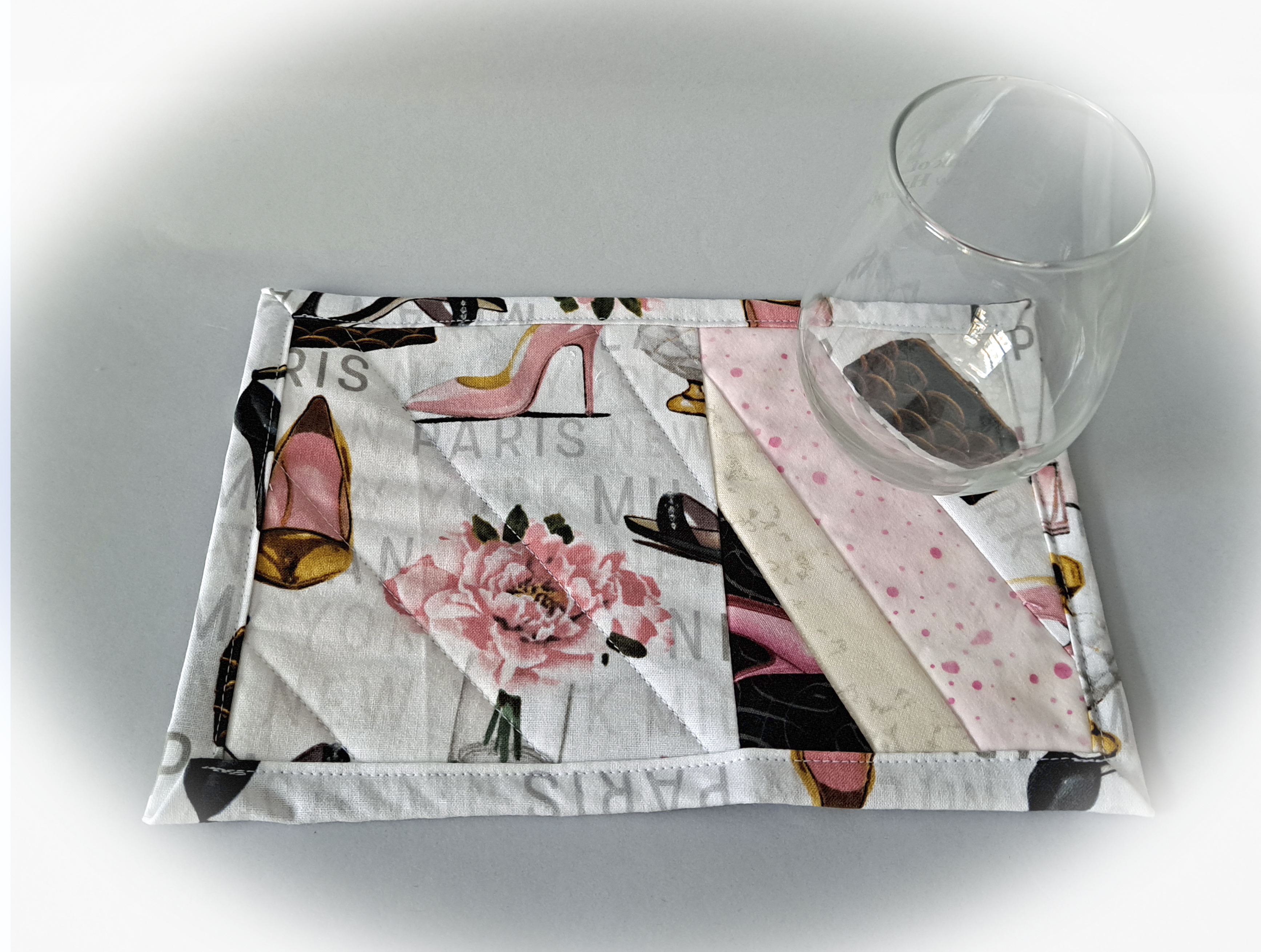 Handmade Fabric Quilted Glamorous Shoes Mug Rugs - Set of 2