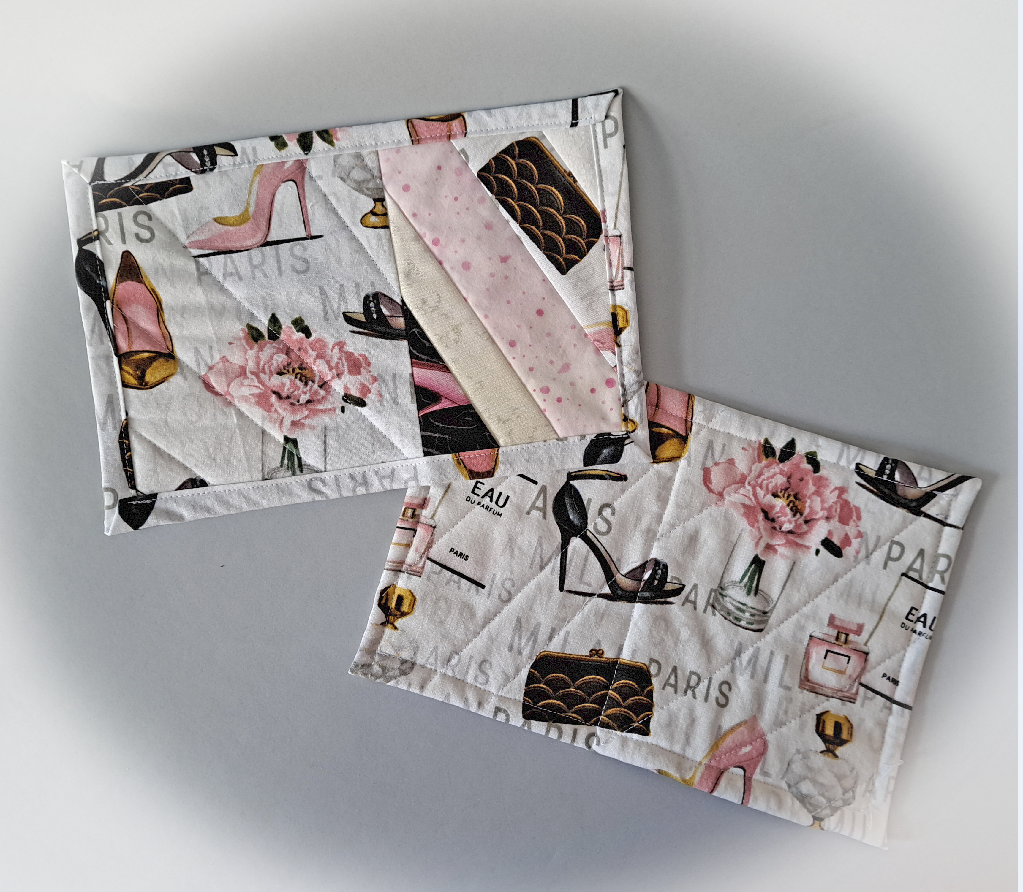 Handmade Fabric Quilted Glamorous Shoes Mug Rugs - Set of 2