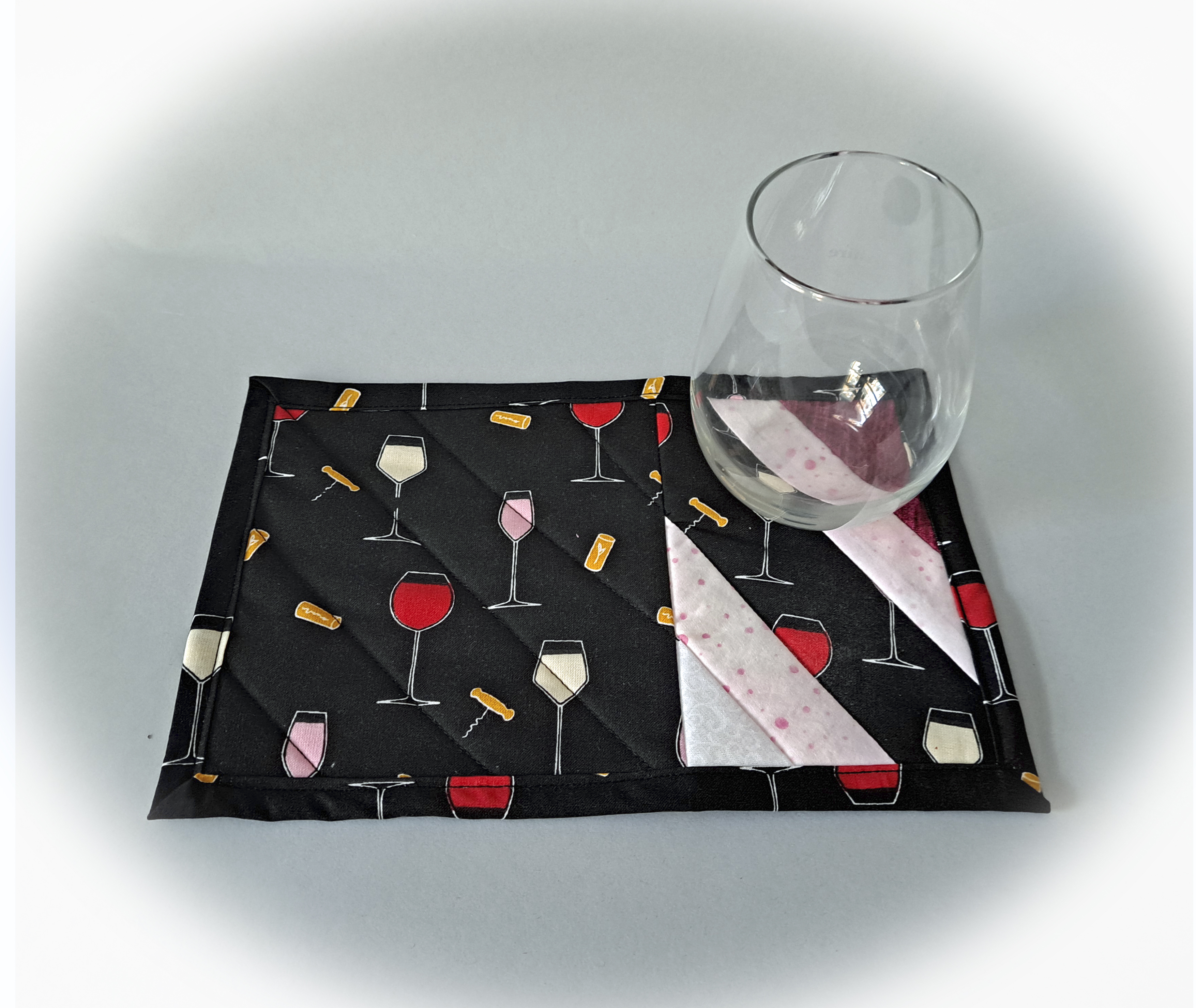 Handmade Fabric Quilted Glasses of WIne Mug Rugs - Set of 2