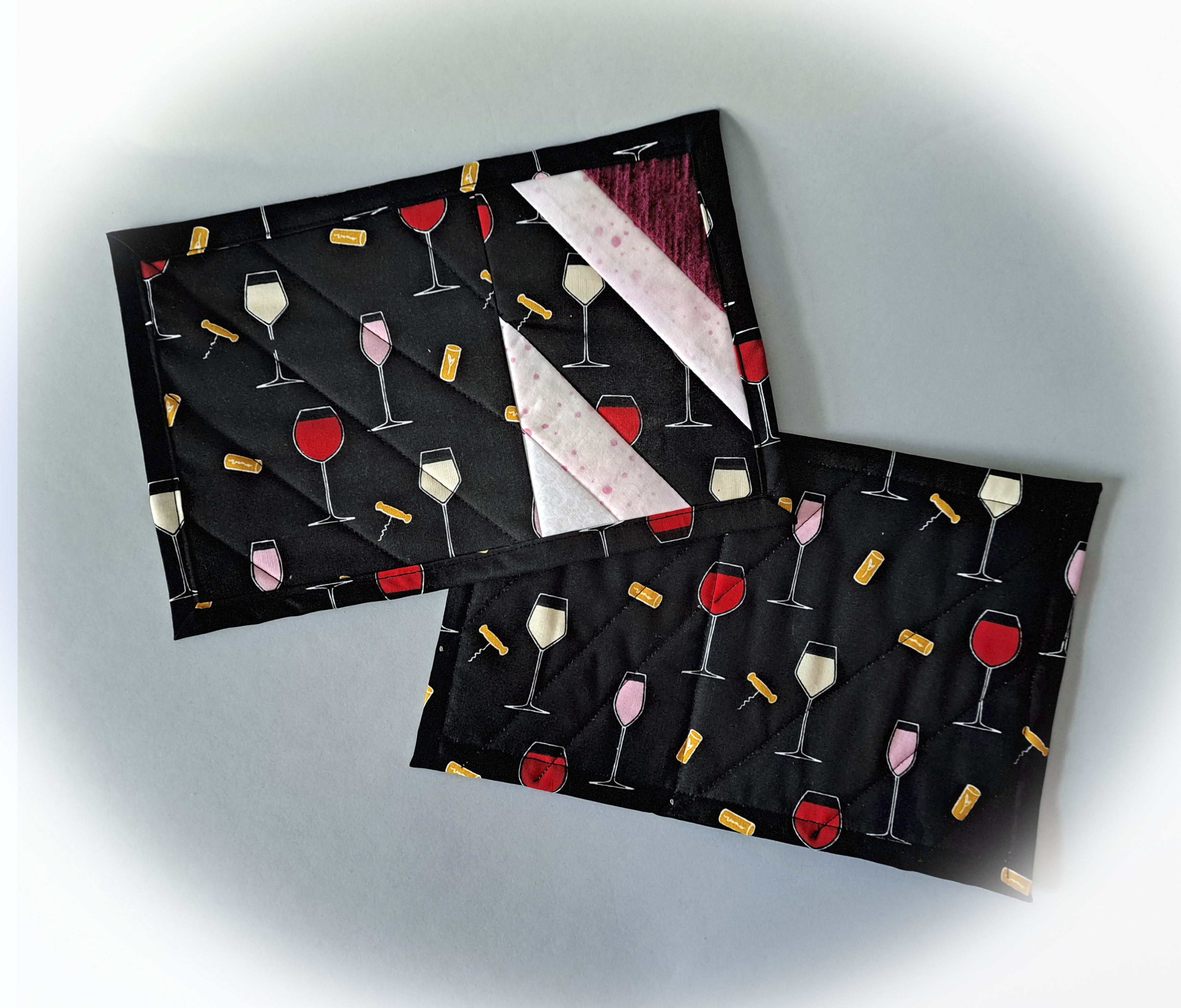Handmade Fabric Quilted Glasses of WIne Mug Rugs - Set of 2