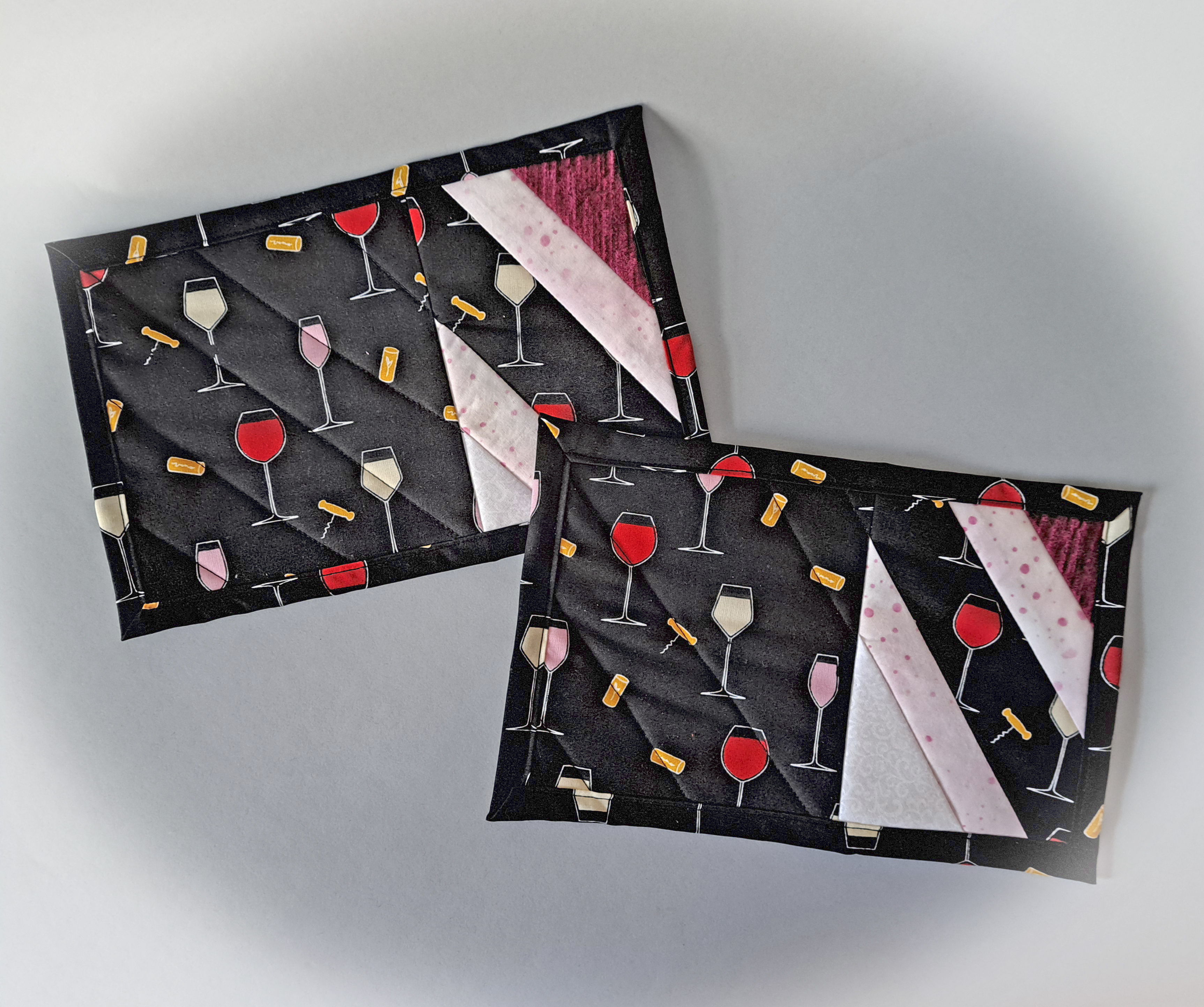 Handmade Fabric Quilted Glasses of WIne Mug Rugs - Set of 2