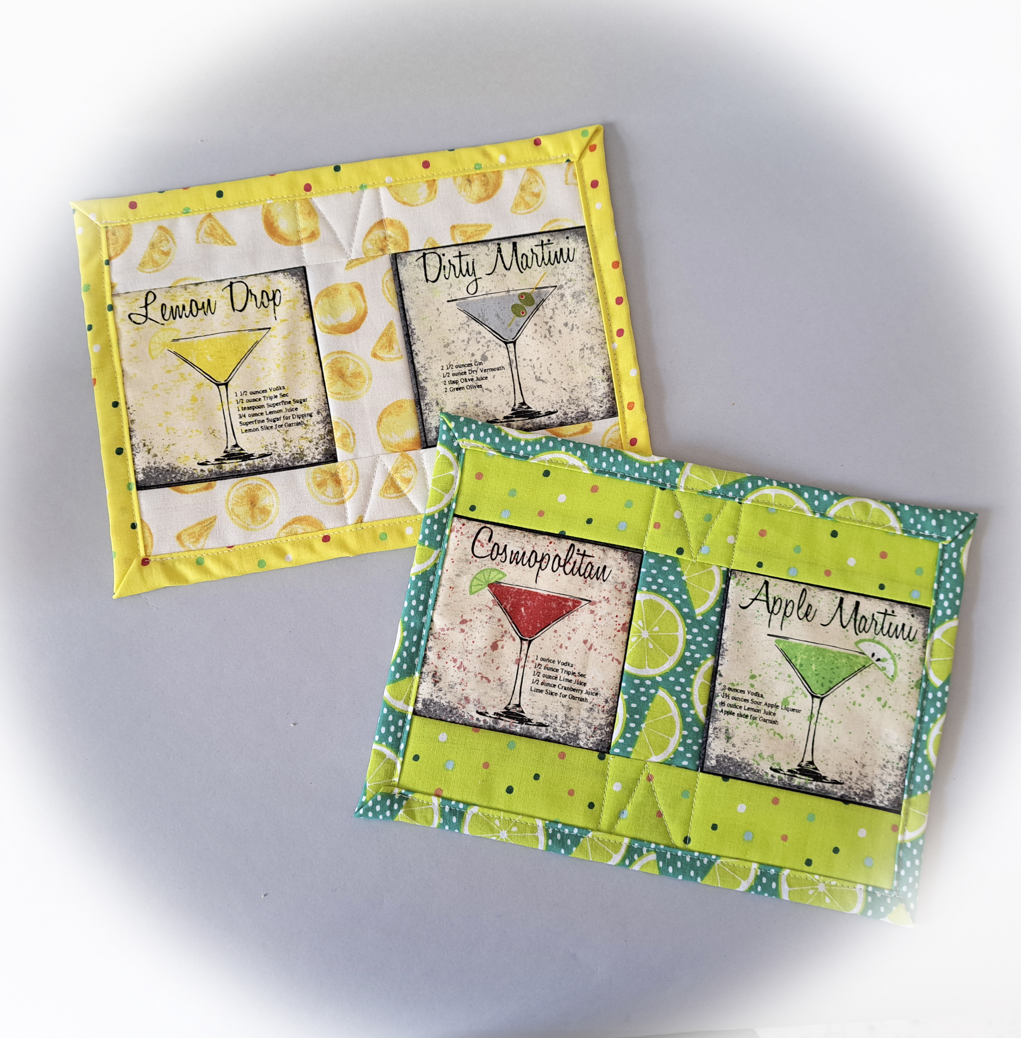 Handmade Martini Themed Mug Rug - Single or Set of 2