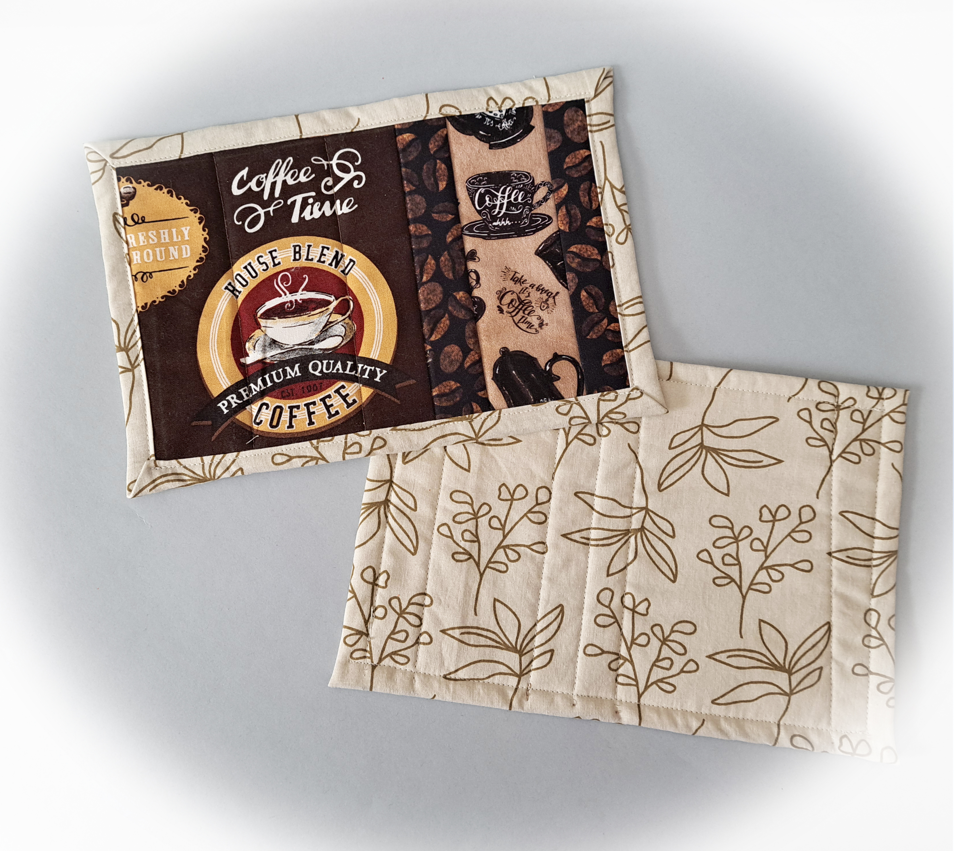Handmade Quilted Fabric House Blend Coffee Themed Mug Rugs - Set of 2