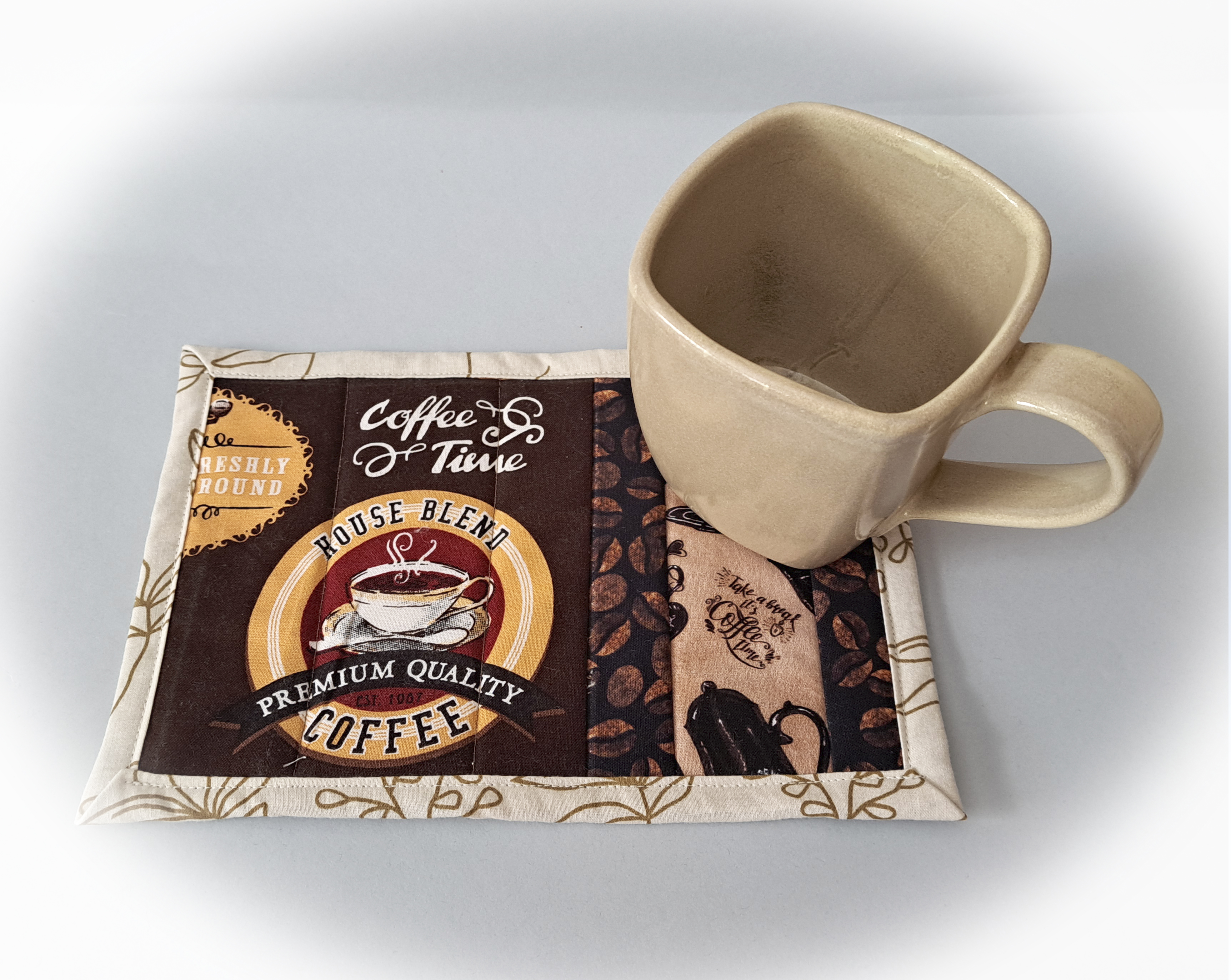 Handmade Quilted Fabric House Blend Coffee Themed Mug Rugs - Set of 2