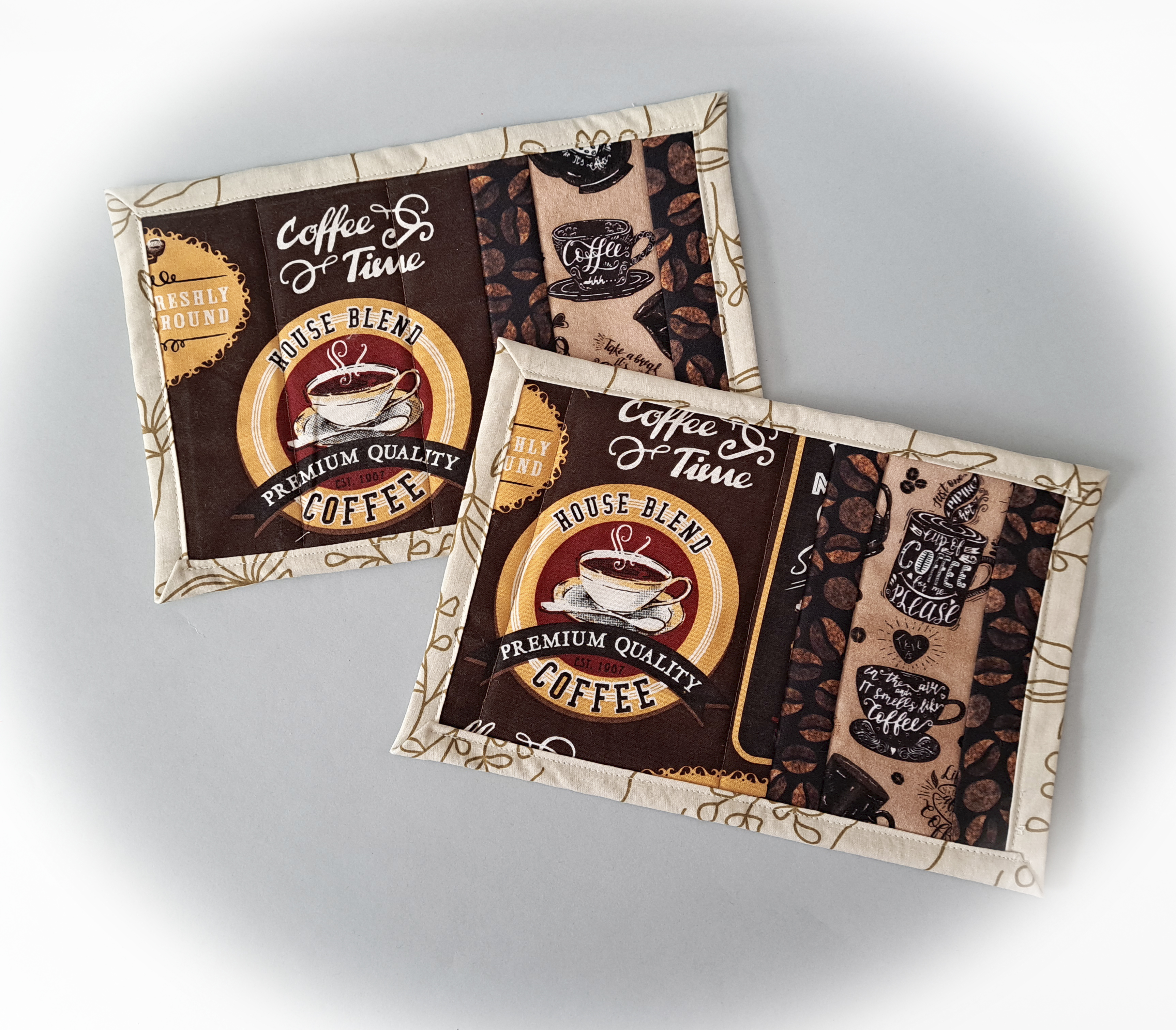 Handmade Quilted Fabric House Blend Coffee Themed Mug Rugs - Set of 2