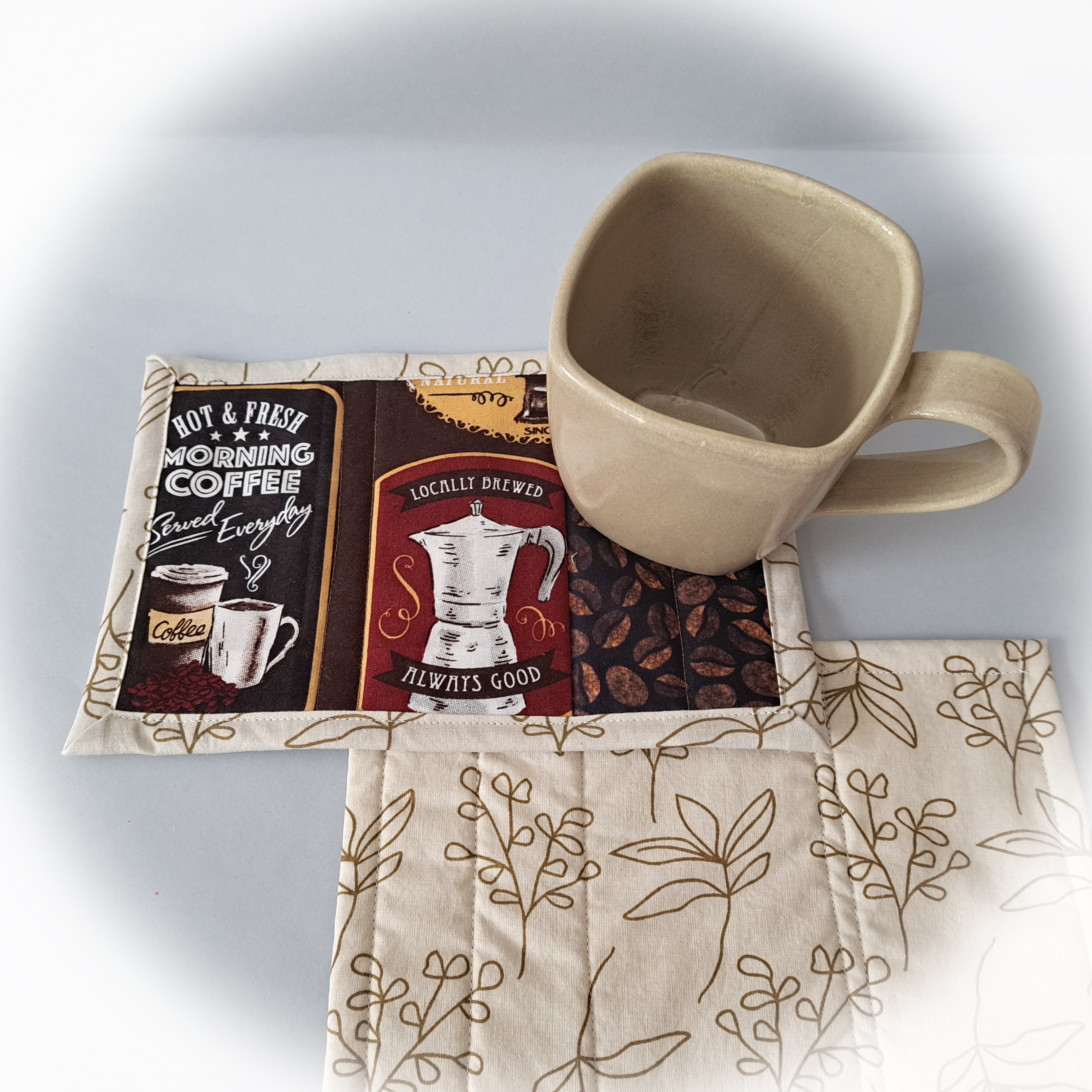 Handmade Quilted Fabric Locally Brewed Coffee Themed Mug Rugs - Set of 2