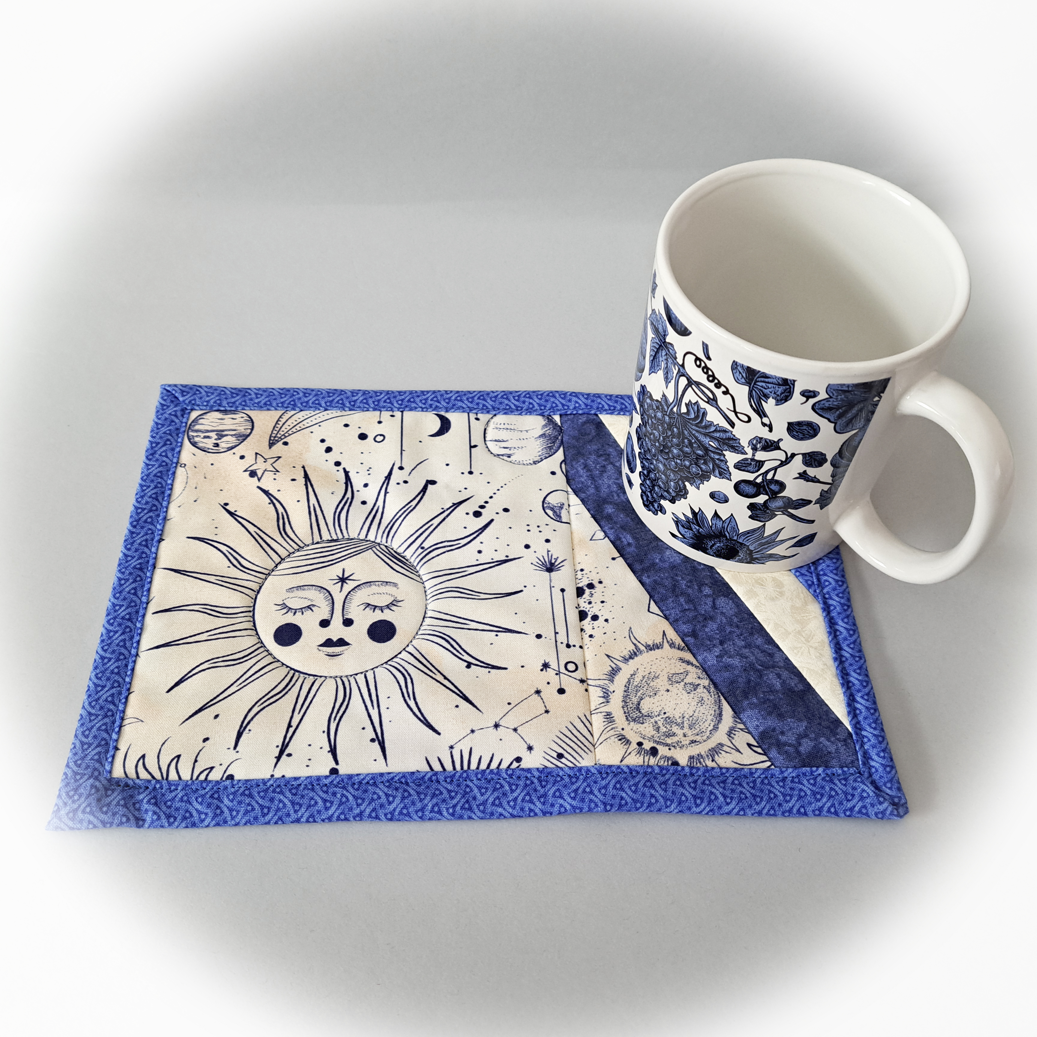 Handmade Sun and Moon Quilted Fabric Mug Rugs - Set of 2