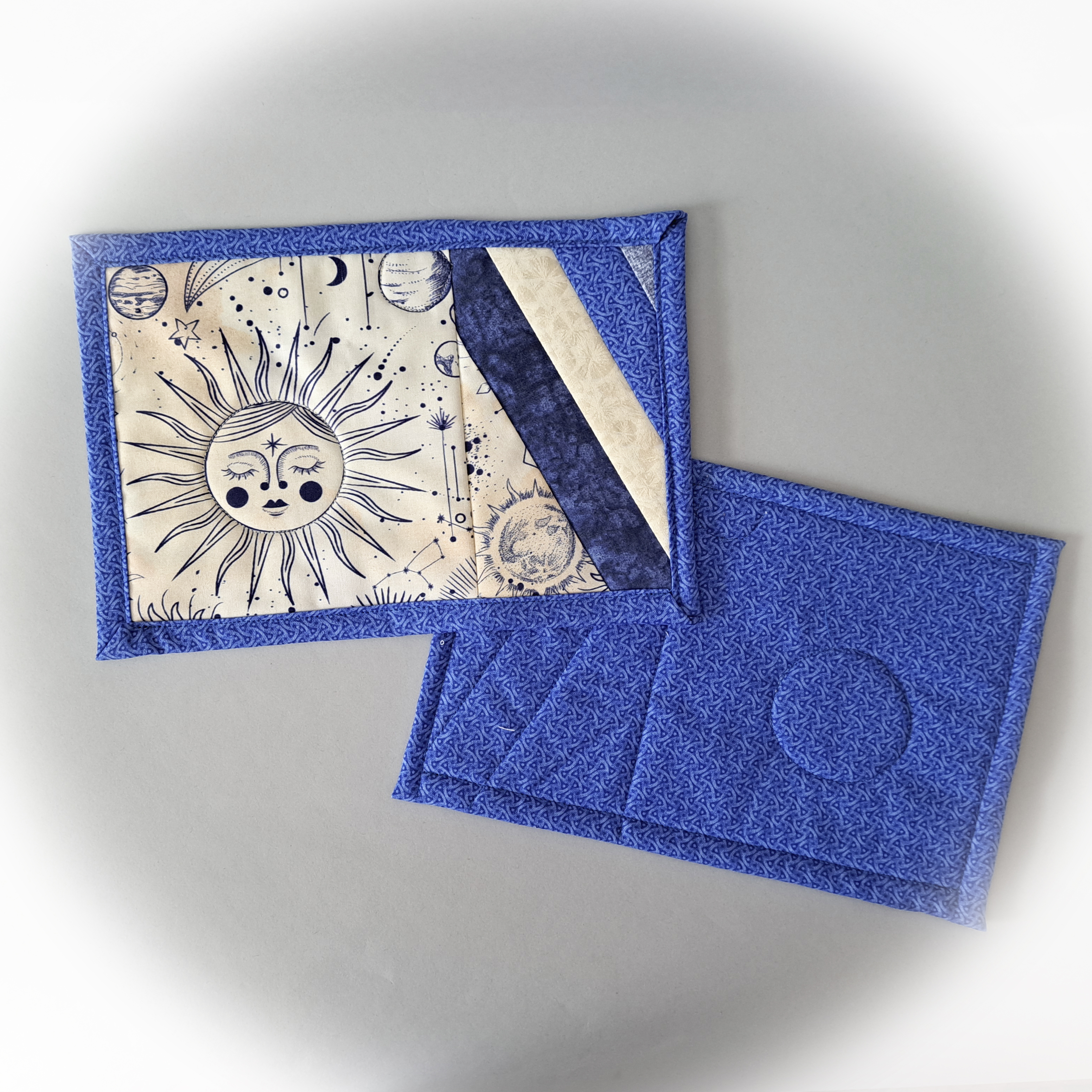 Handmade Sun and Moon Quilted Fabric Mug Rugs - Set of 2