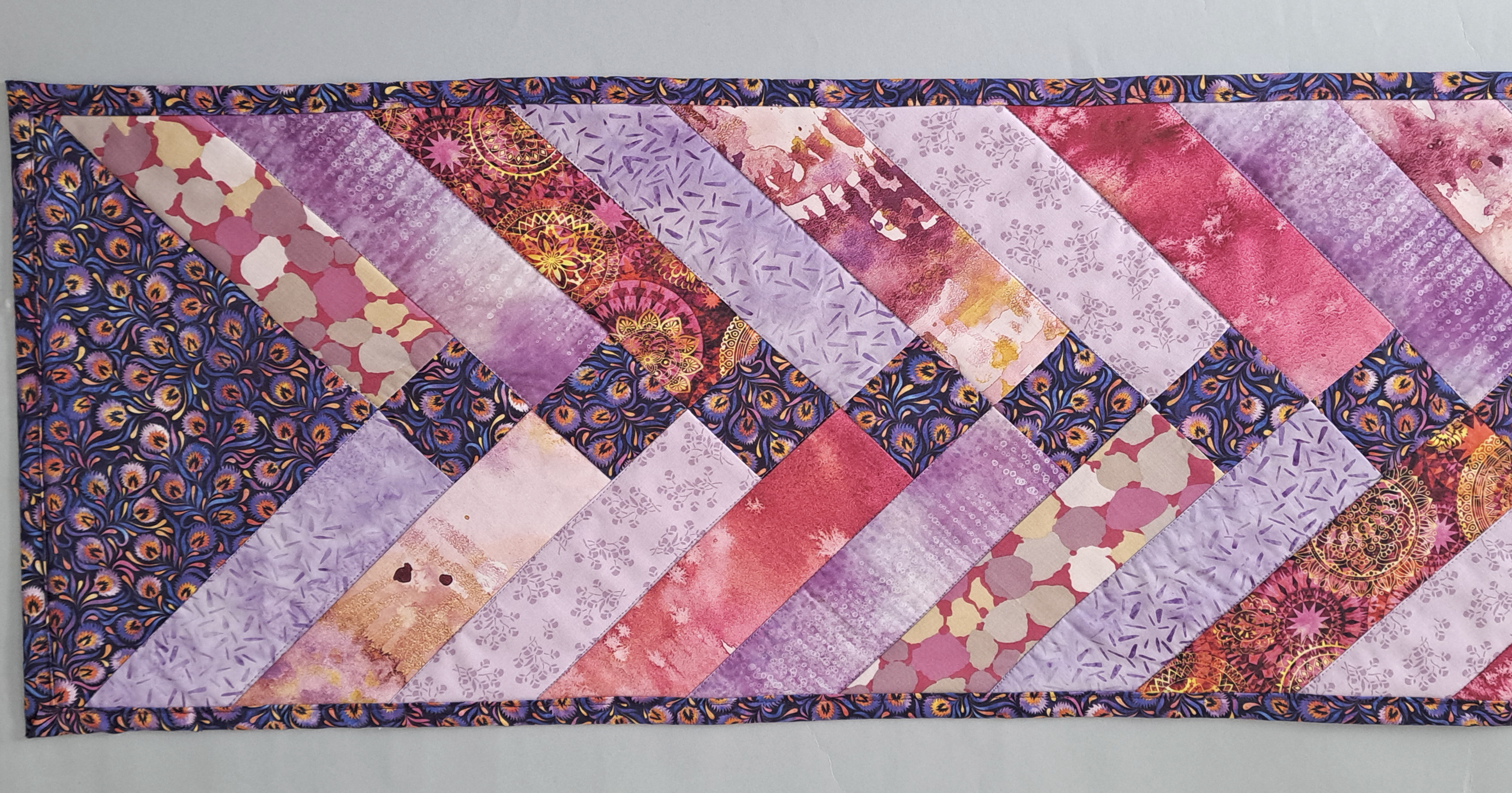 Handmade Quilted Table Runner in Shades of Pink and Purple - Includes Set of 2 Mug Rugs
