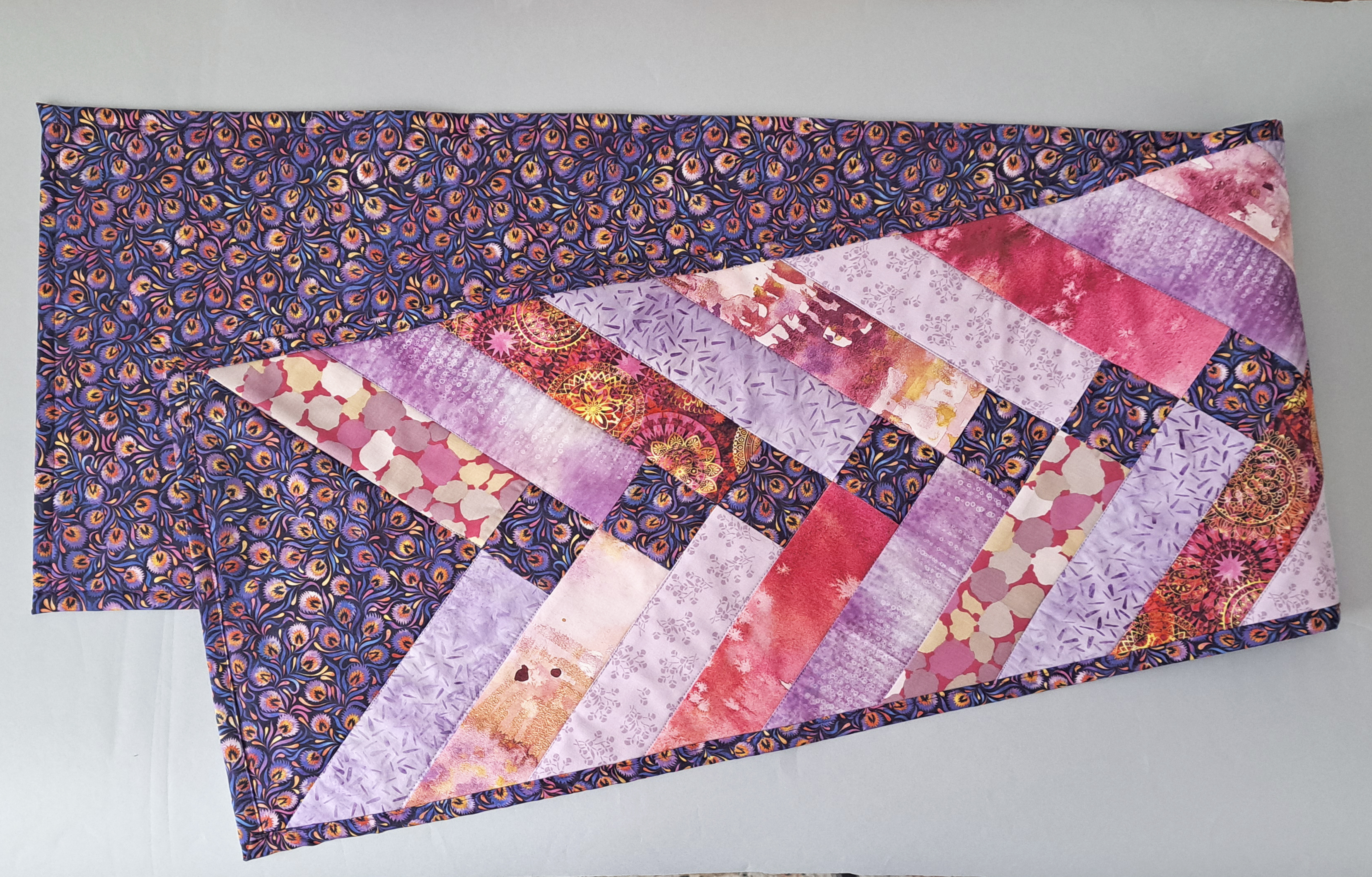 Handmade Quilted Table Runner in Shades of Pink and Purple - Includes Set of 2 Mug Rugs