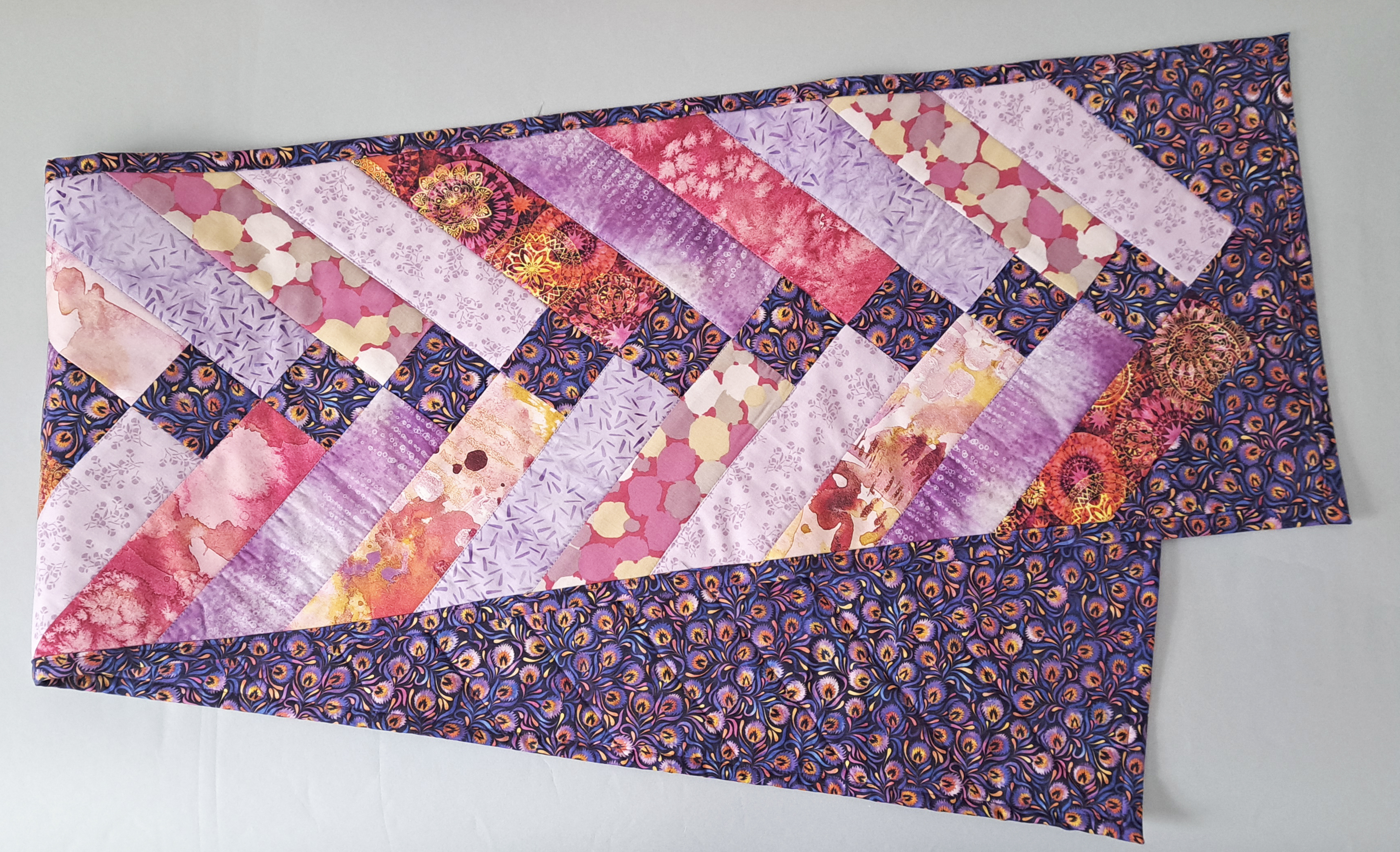 Handmade Quilted Table Runner in Shades of Pink and Purple - Includes Set of 2 Mug Rugs