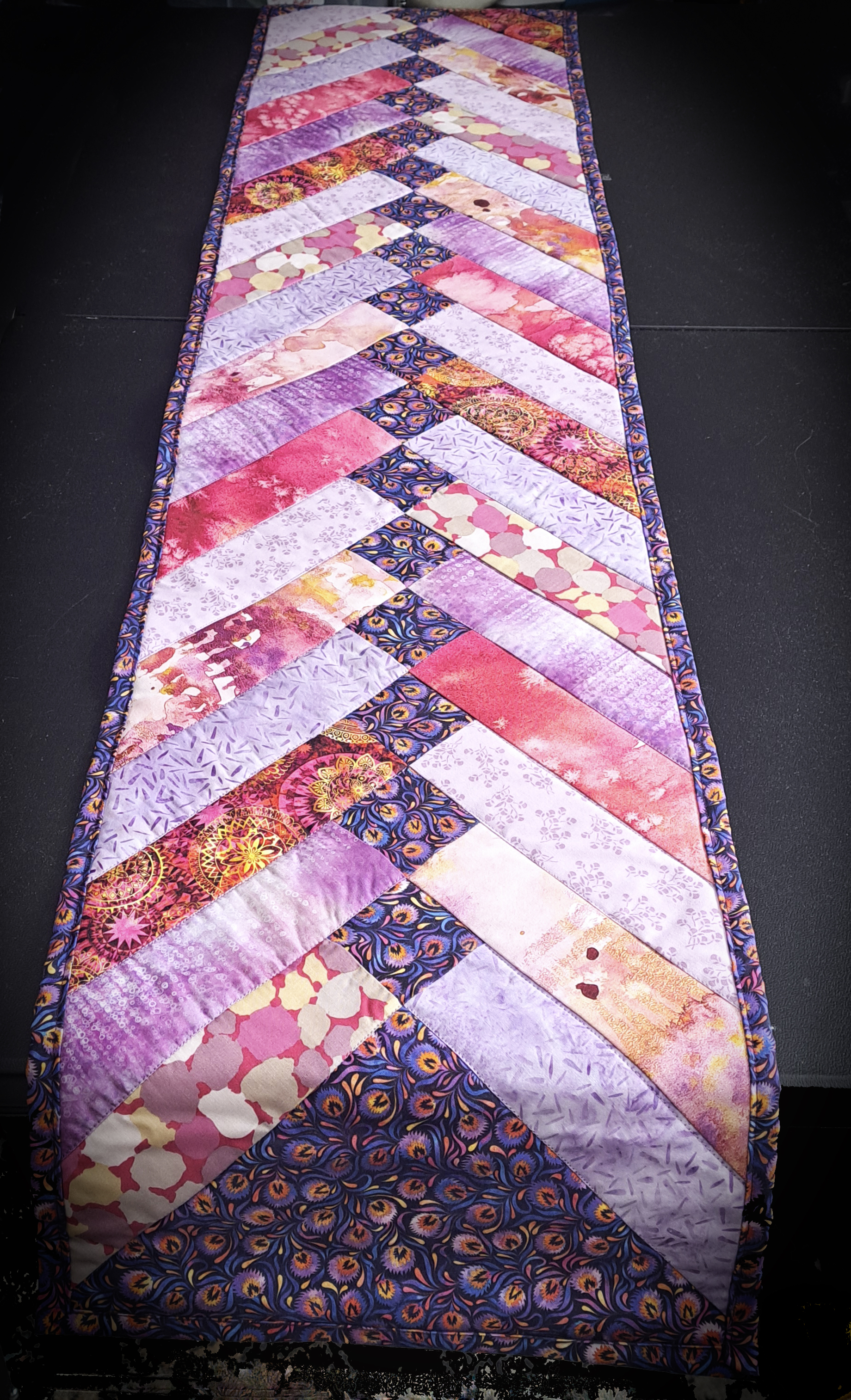 Handmade Quilted Table Runner in Shades of Pink and Purple - Includes Set of 2 Mug Rugs