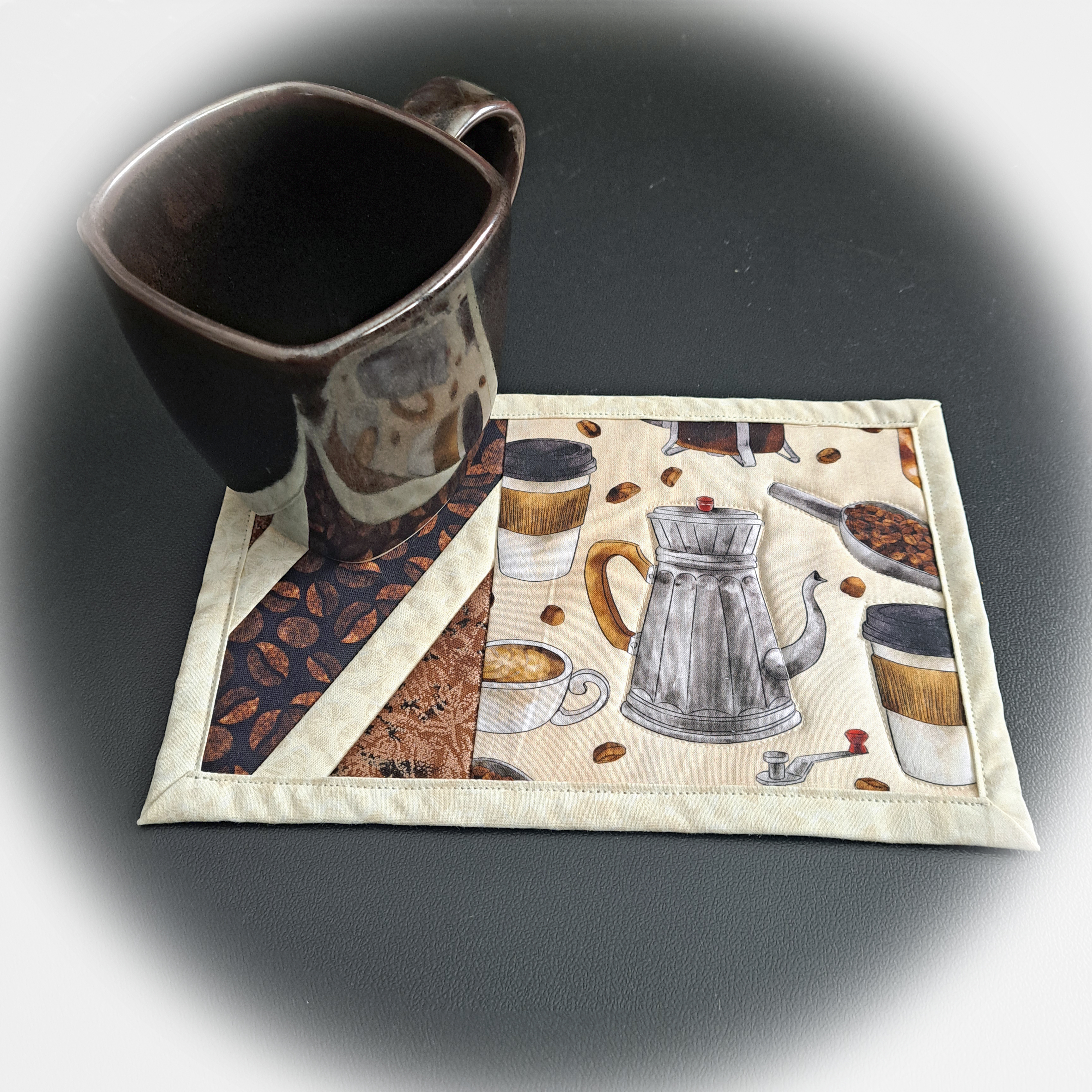 Handmade Quilted Fabric Coffee Press Themed Mug Rugs - Set of 2