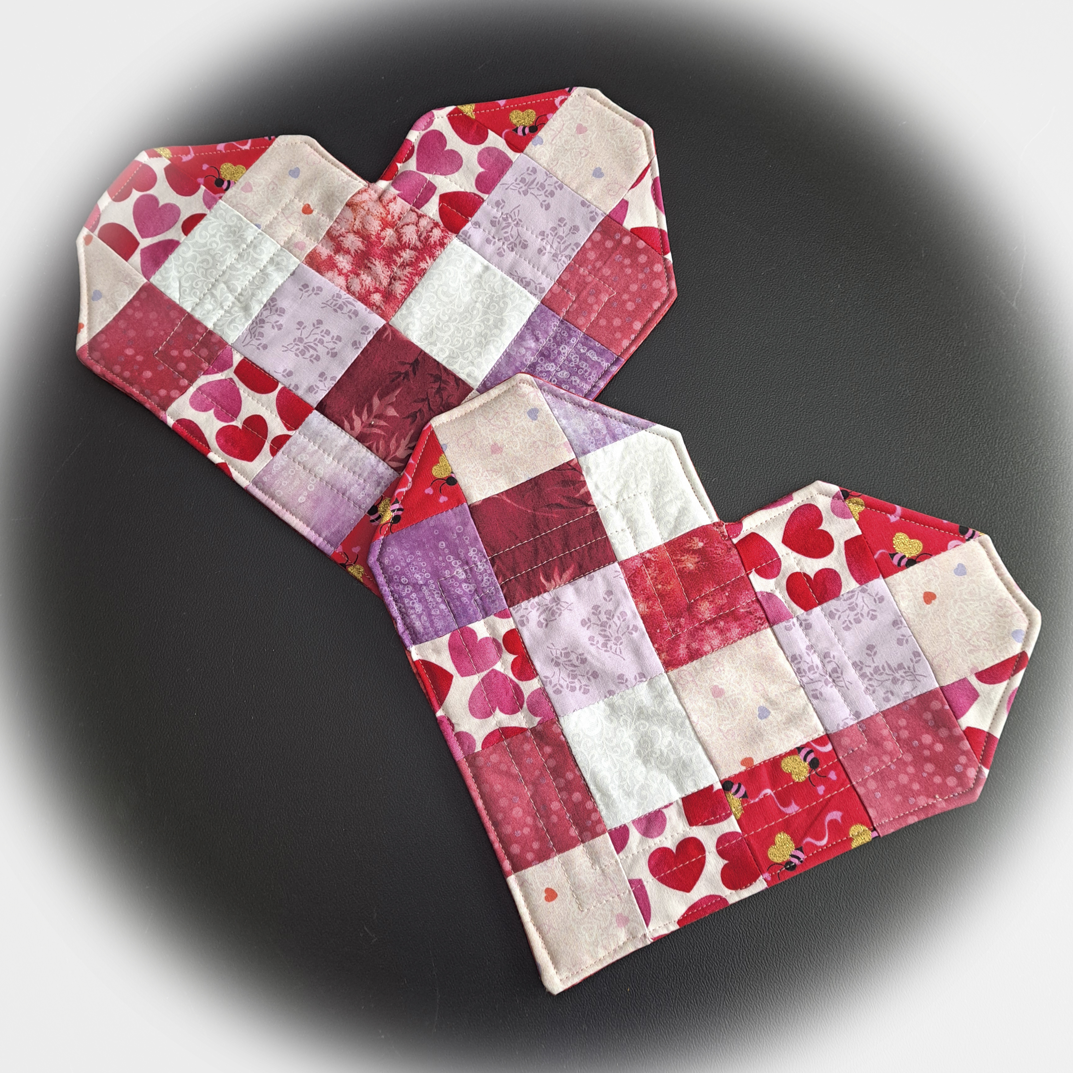 Handmade Heart Shaped Patchwork Mug Rugs - Perfect for Valentine's Day - Set of 2