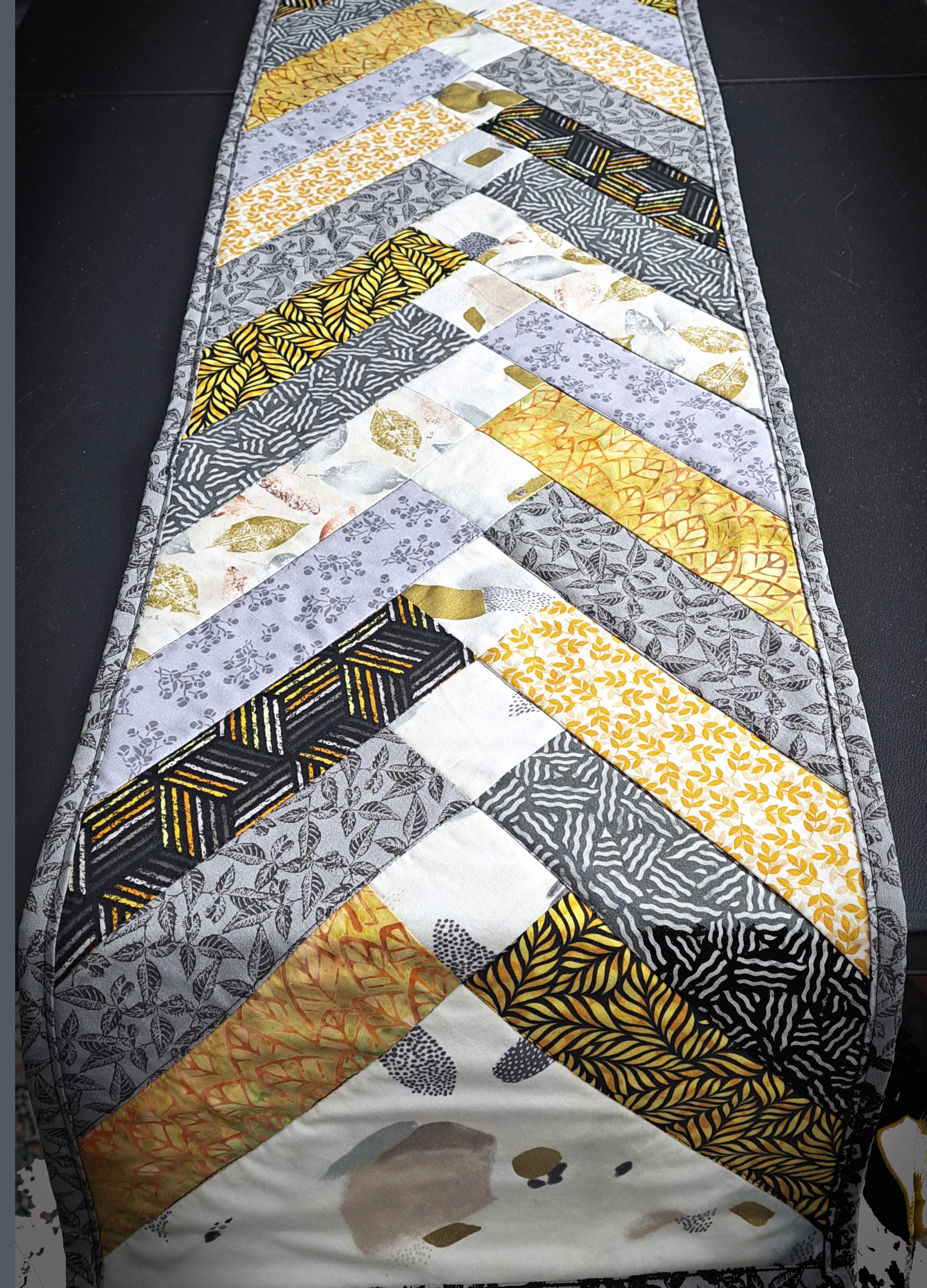 Handmade Quilted Table Runner in Shades of Black and Gray - Includes Set of 2 Mug Rugs