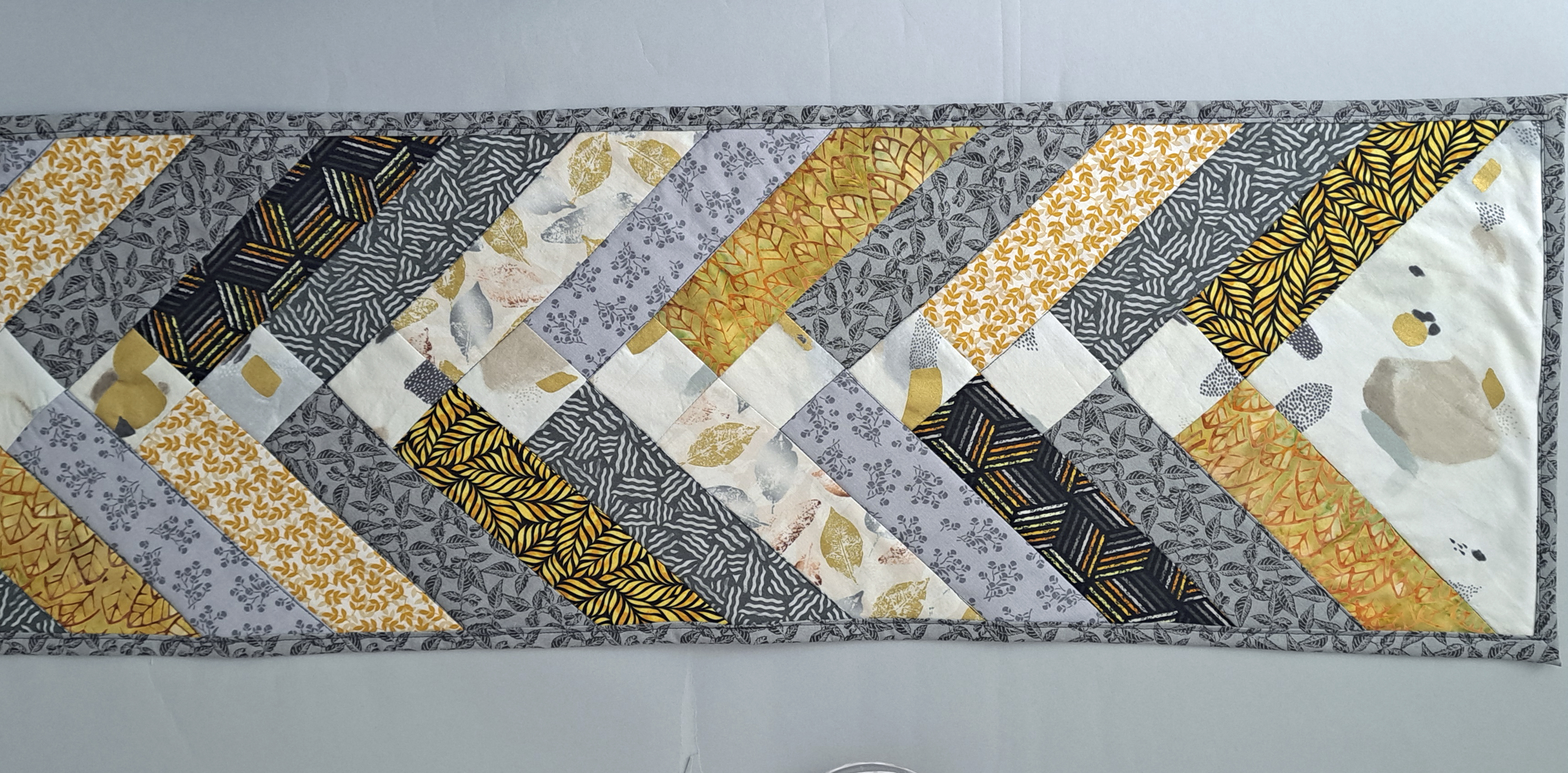 Handmade Quilted Table Runner in Shades of Black and Gray - Includes Set of 2 Mug Rugs