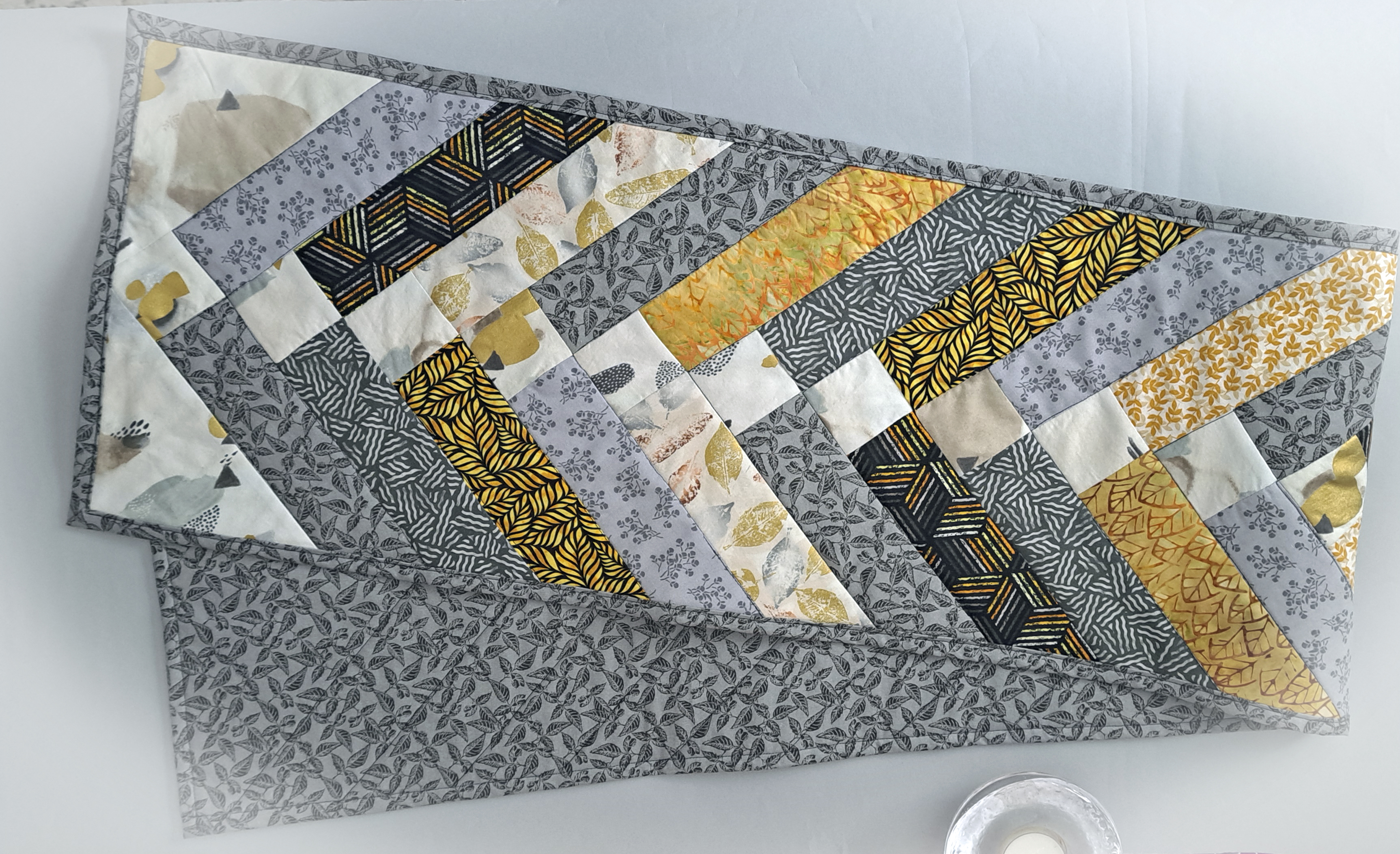 Handmade Quilted Table Runner in Shades of Black and Gray - Includes Set of 2 Mug Rugs