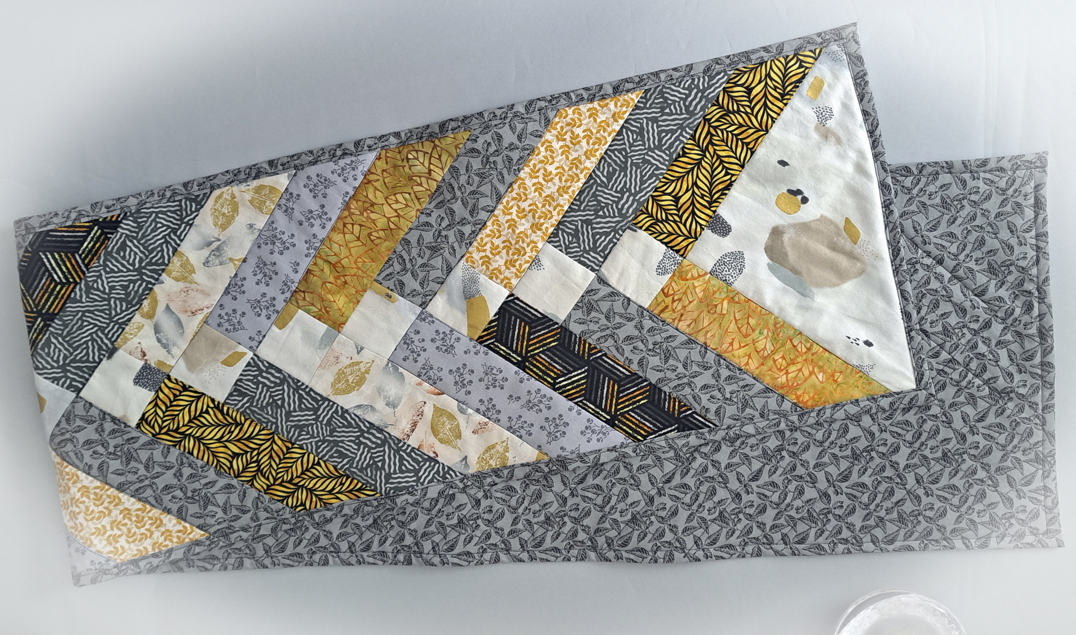 Handmade Quilted Table Runner in Shades of Black and Gray - Includes Set of 2 Mug Rugs