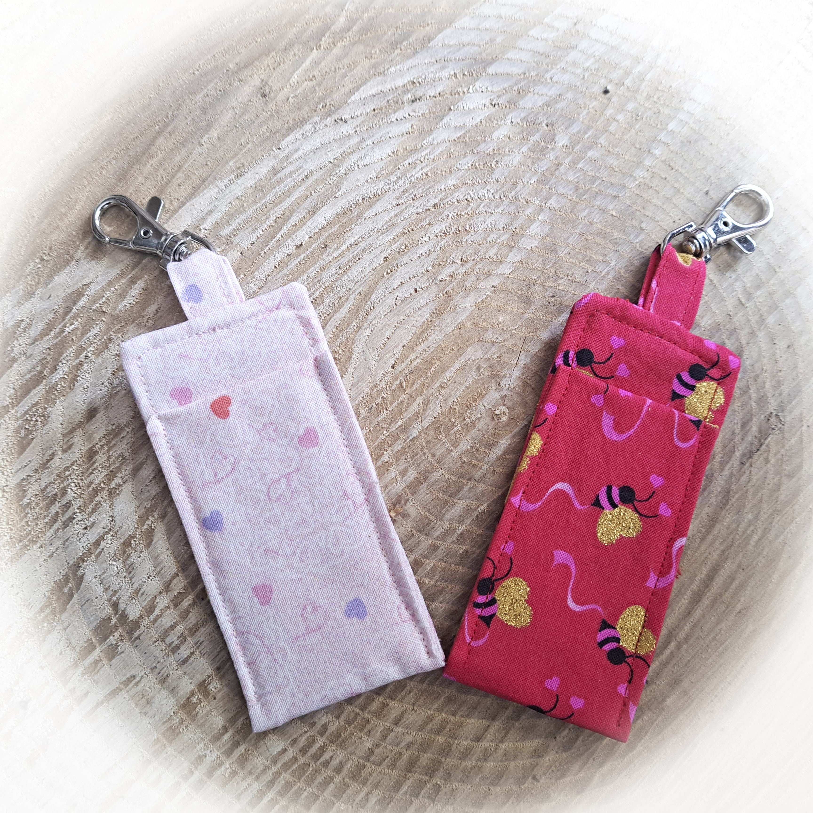 Handmade Fabric Lip Balm Holder - Valentine Hearts -  Single or Set of Both