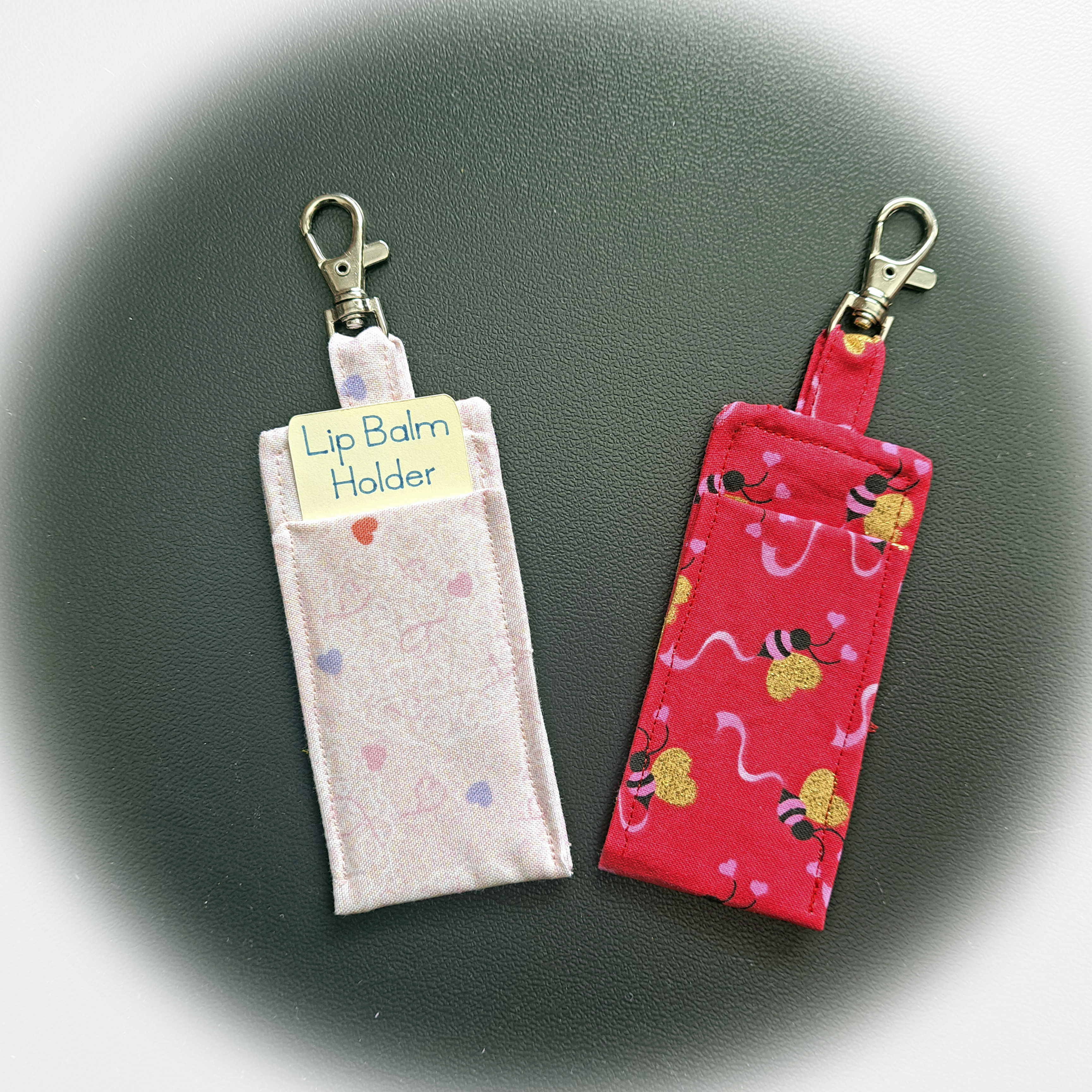 Handmade Fabric Lip Balm Holder - Valentine Hearts -  Single or Set of Both