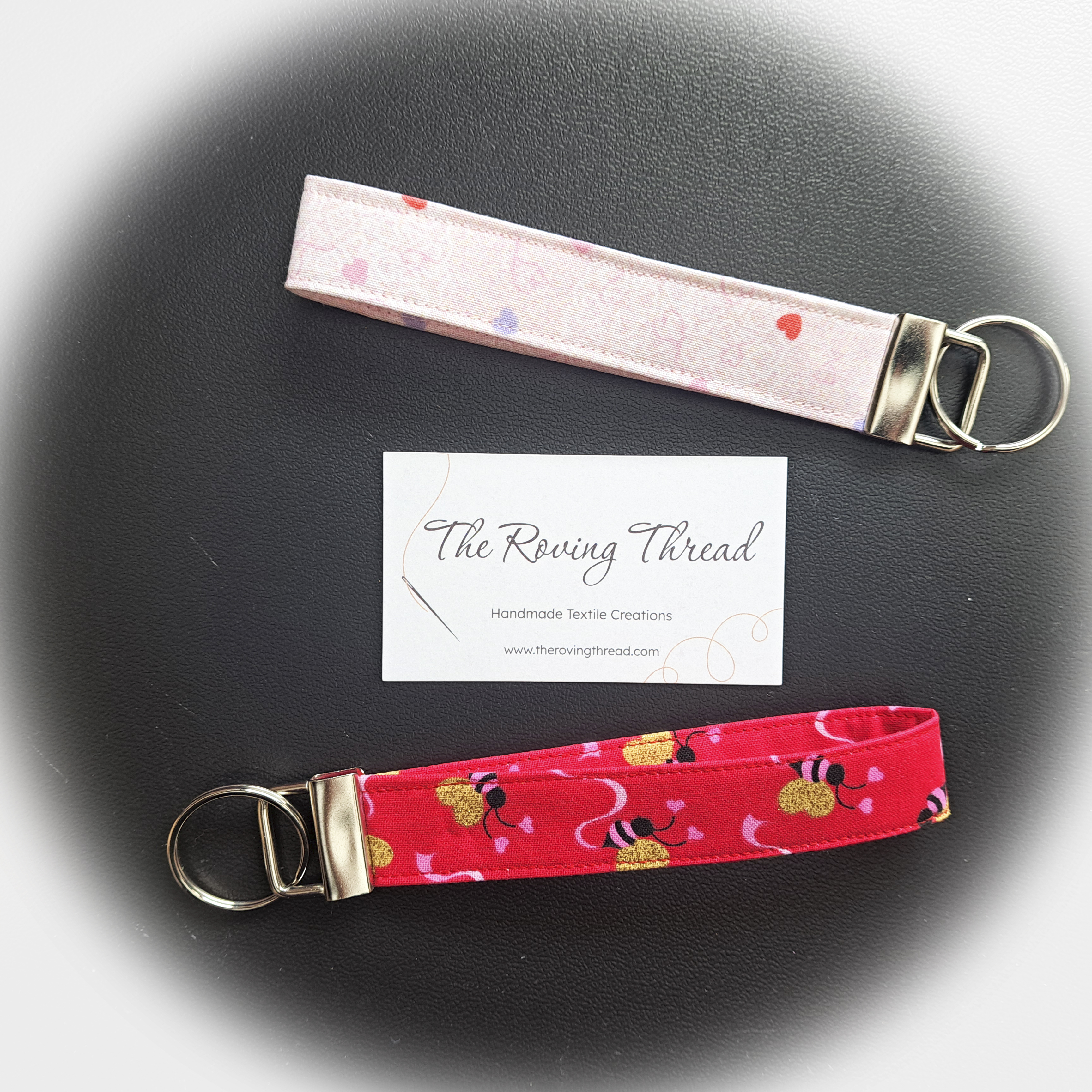 Handmade Fabric Wristlet Key Fobs - Pink Hearts or Bees with Heart Wings