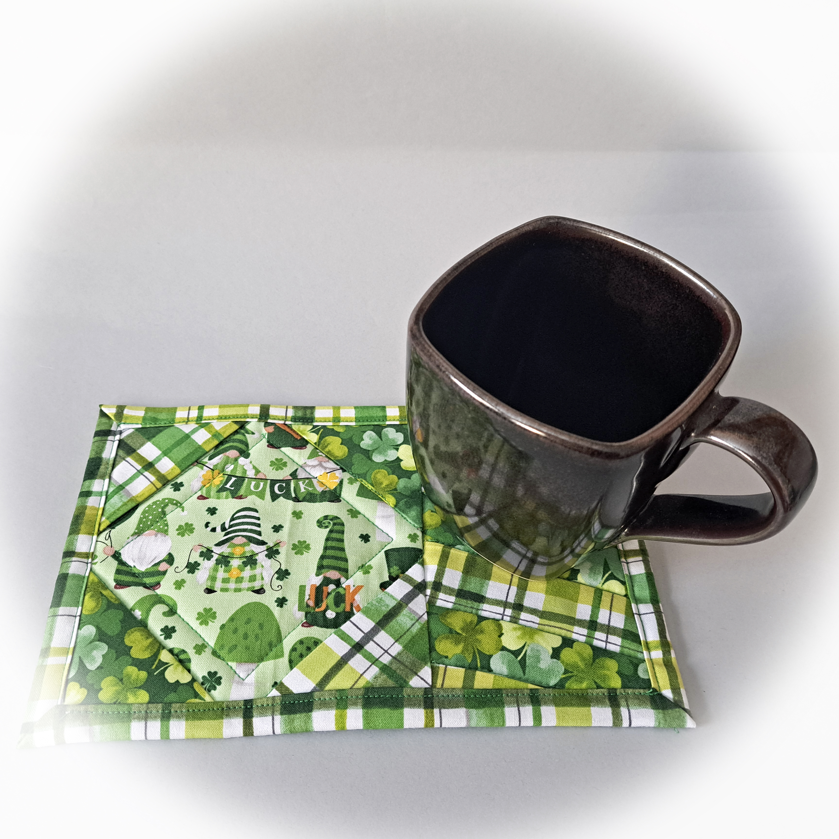 Handmade Quilted Fabric St. Patricks Day Mug Rugs - Set of 2