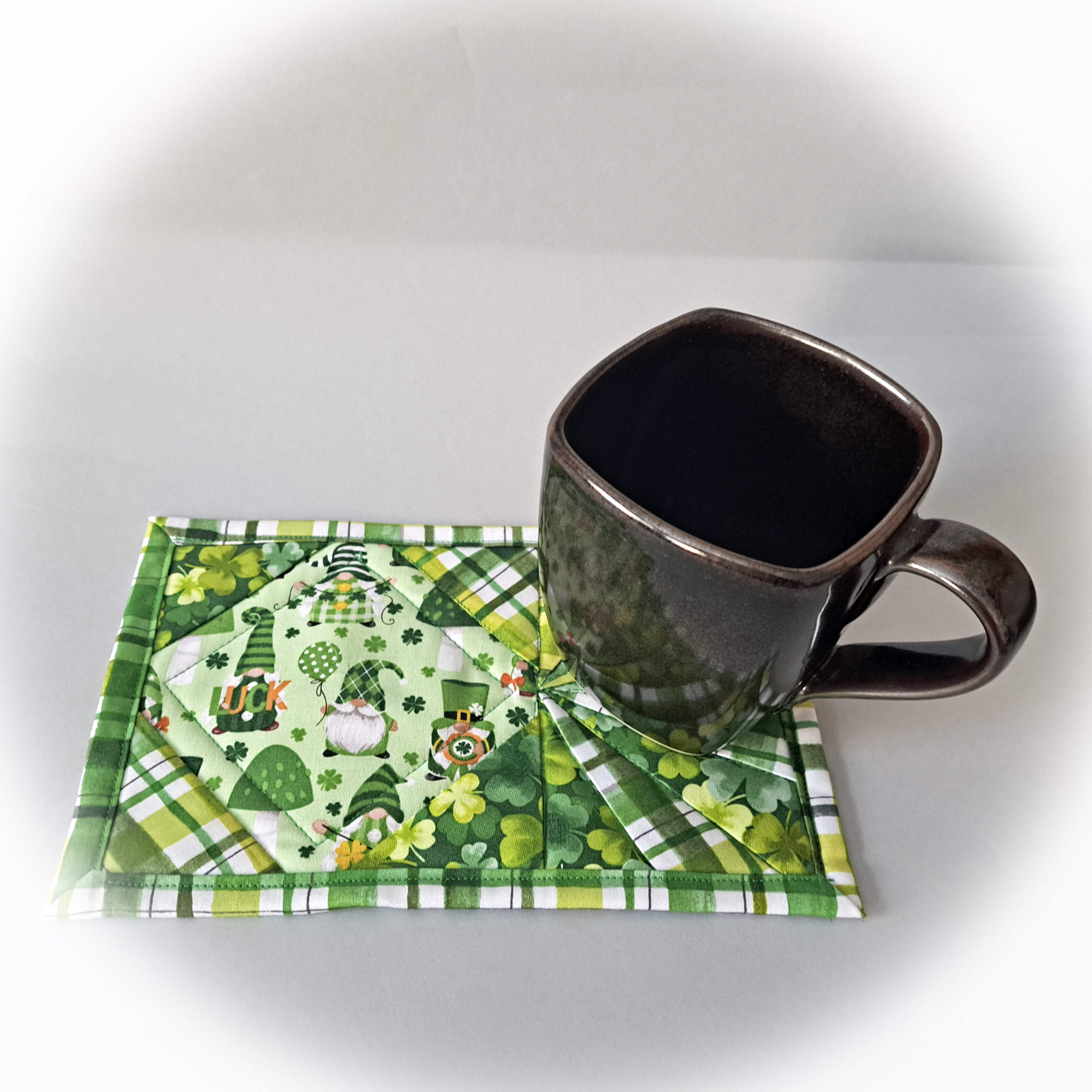 Handmade Quilted Fabric St. Patricks Day Mug Rugs - Set of 2