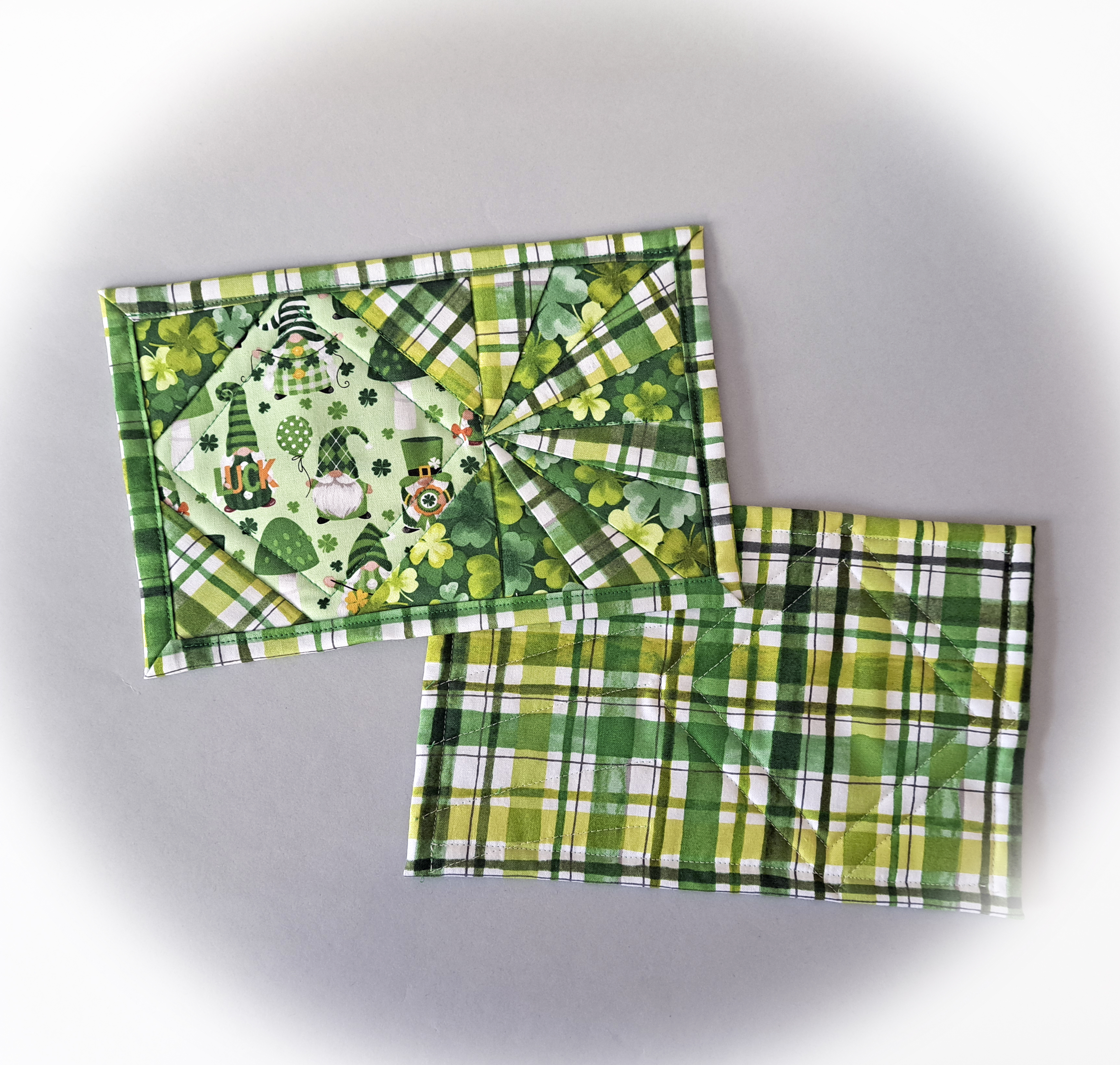 Handmade Quilted Fabric St. Patricks Day Mug Rugs - Set of 2