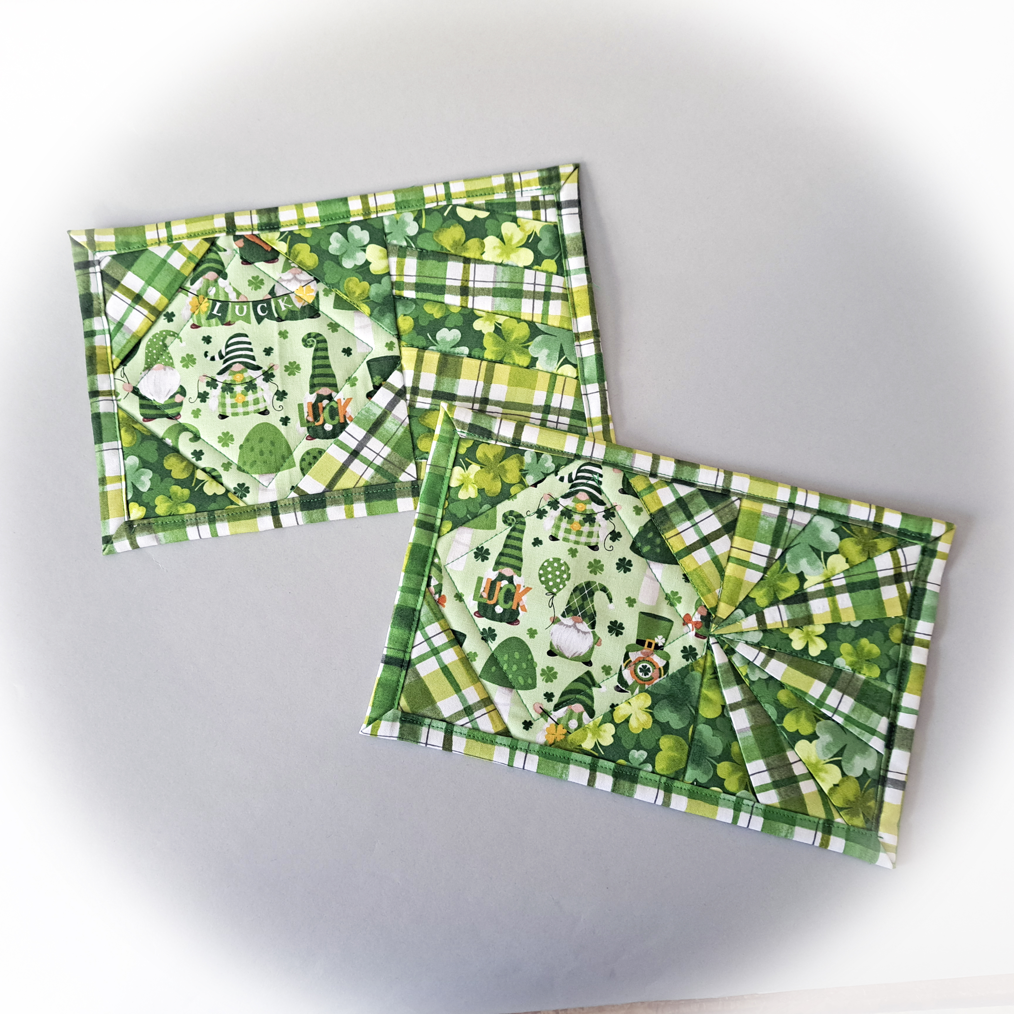 Handmade Quilted Fabric St. Patricks Day Mug Rugs - Set of 2
