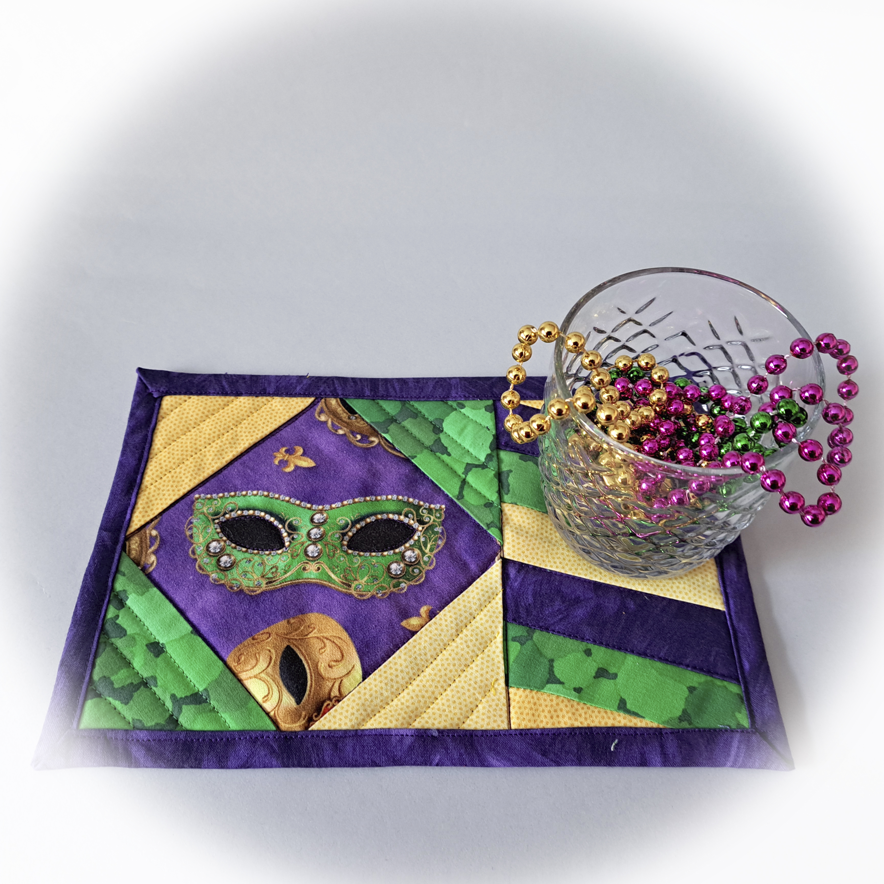 Handmade Quilted Fabric Mardi Gras Mug Rugs - Set of 2