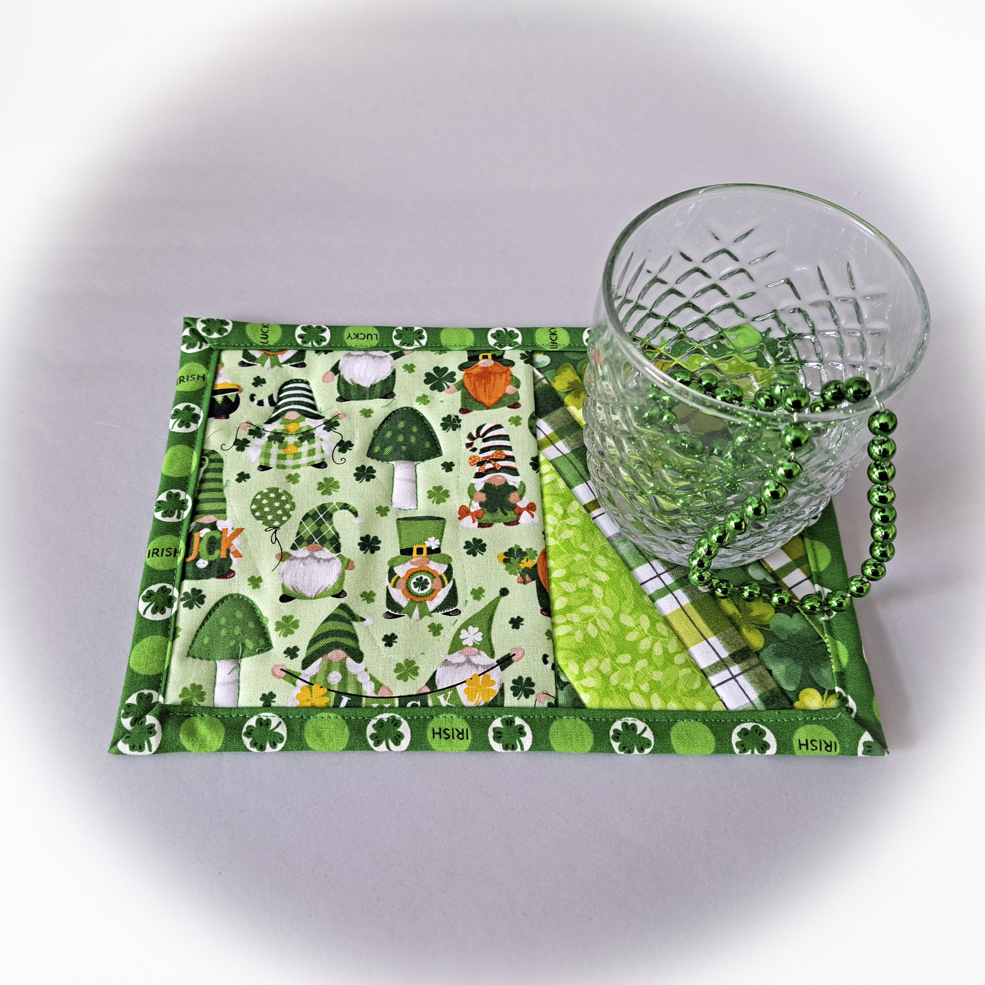 Handmade Quilted Fabric St. Patricks Day Mug Rugs - Set of 2