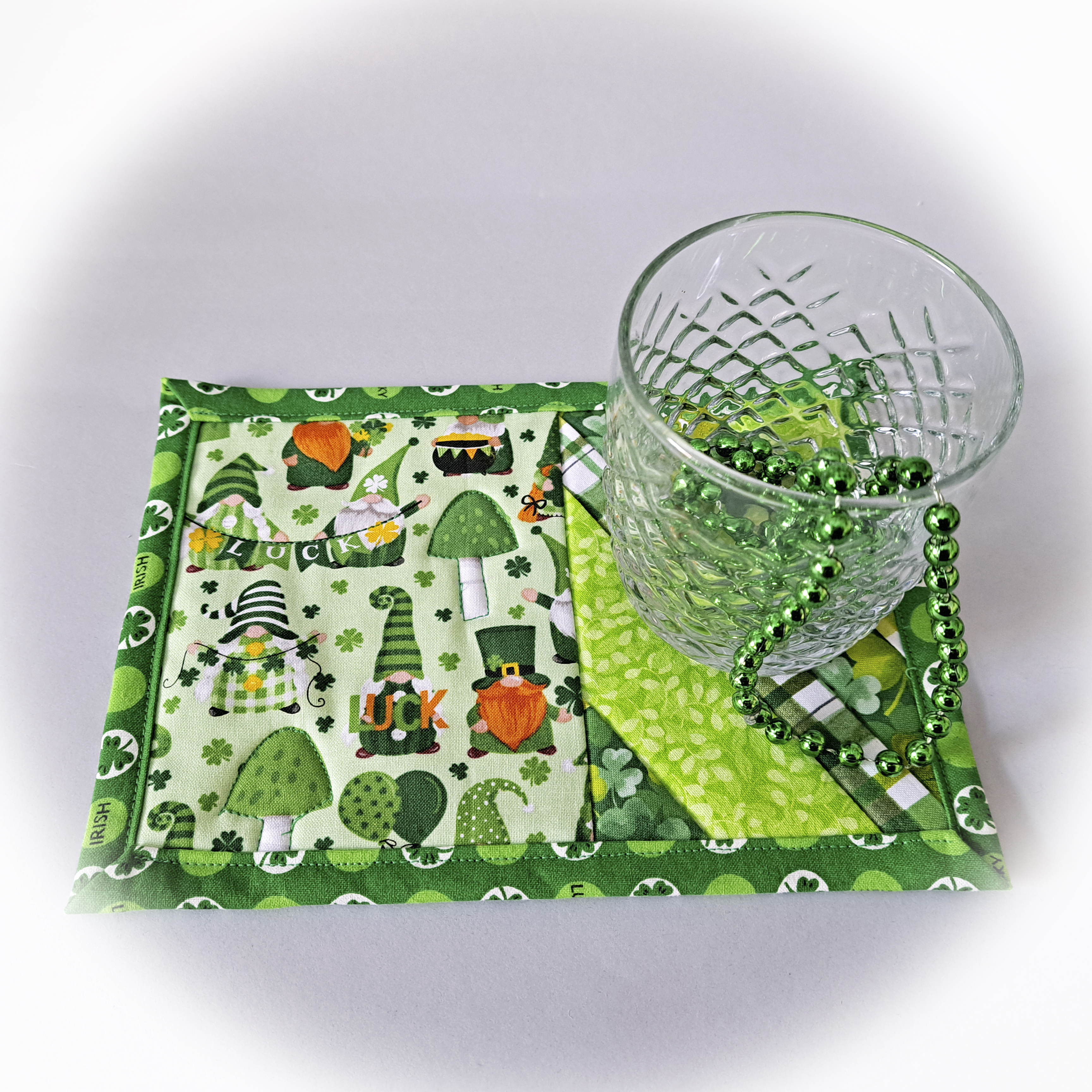 Handmade Quilted Fabric St. Patricks Day Mug Rugs - Set of 2
