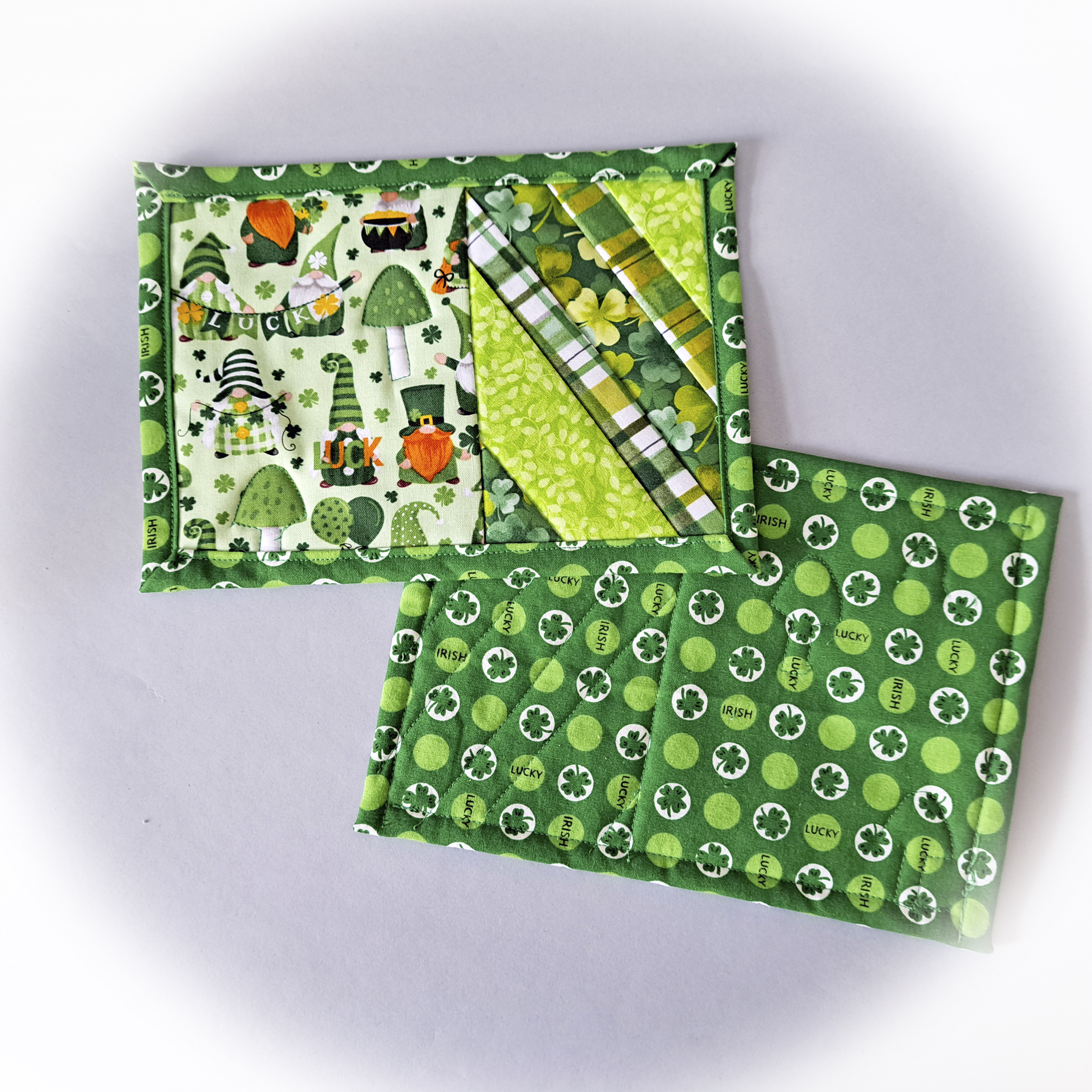 Handmade Quilted Fabric St. Patricks Day Mug Rugs - Set of 2