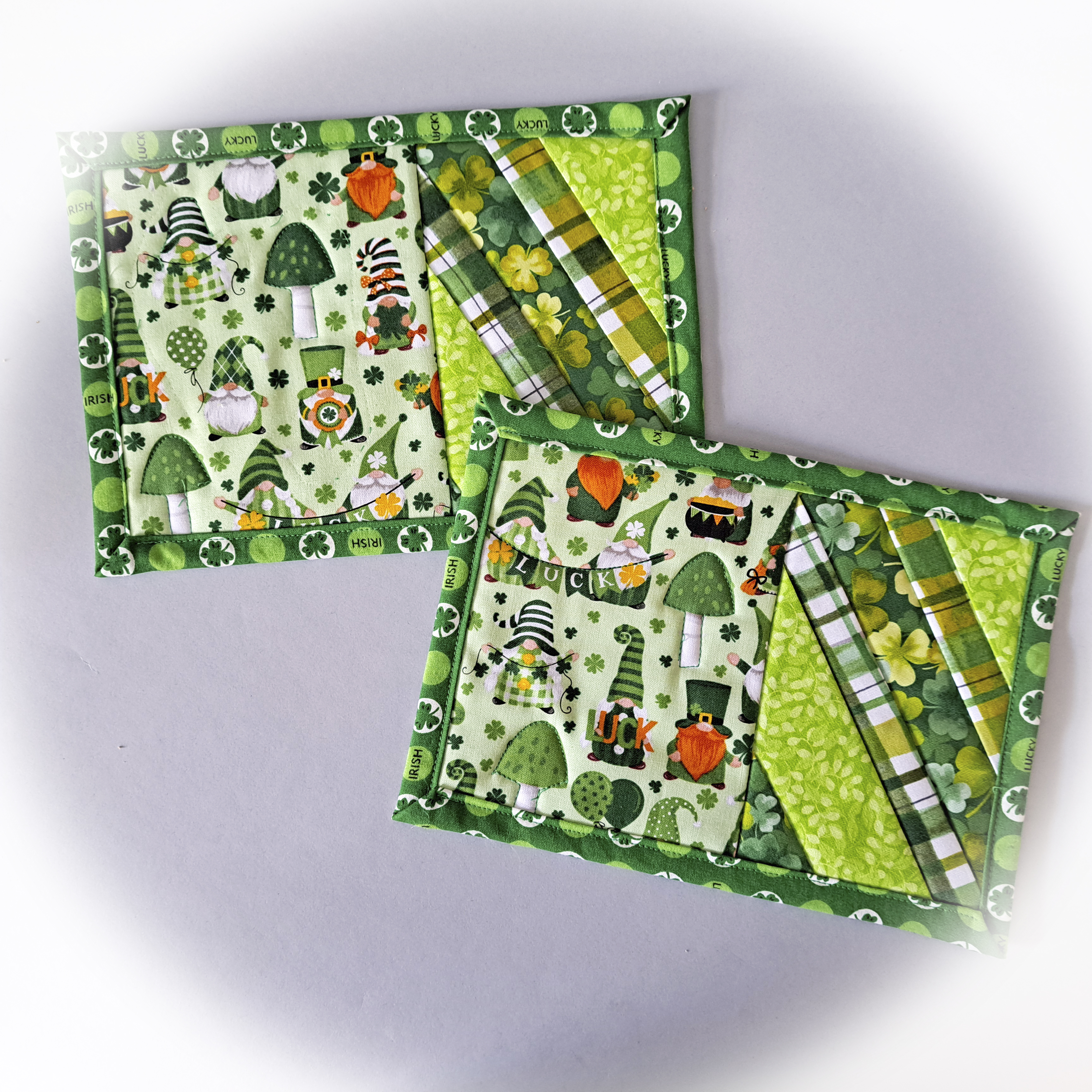 Handmade Quilted Fabric St. Patricks Day Mug Rugs - Set of 2