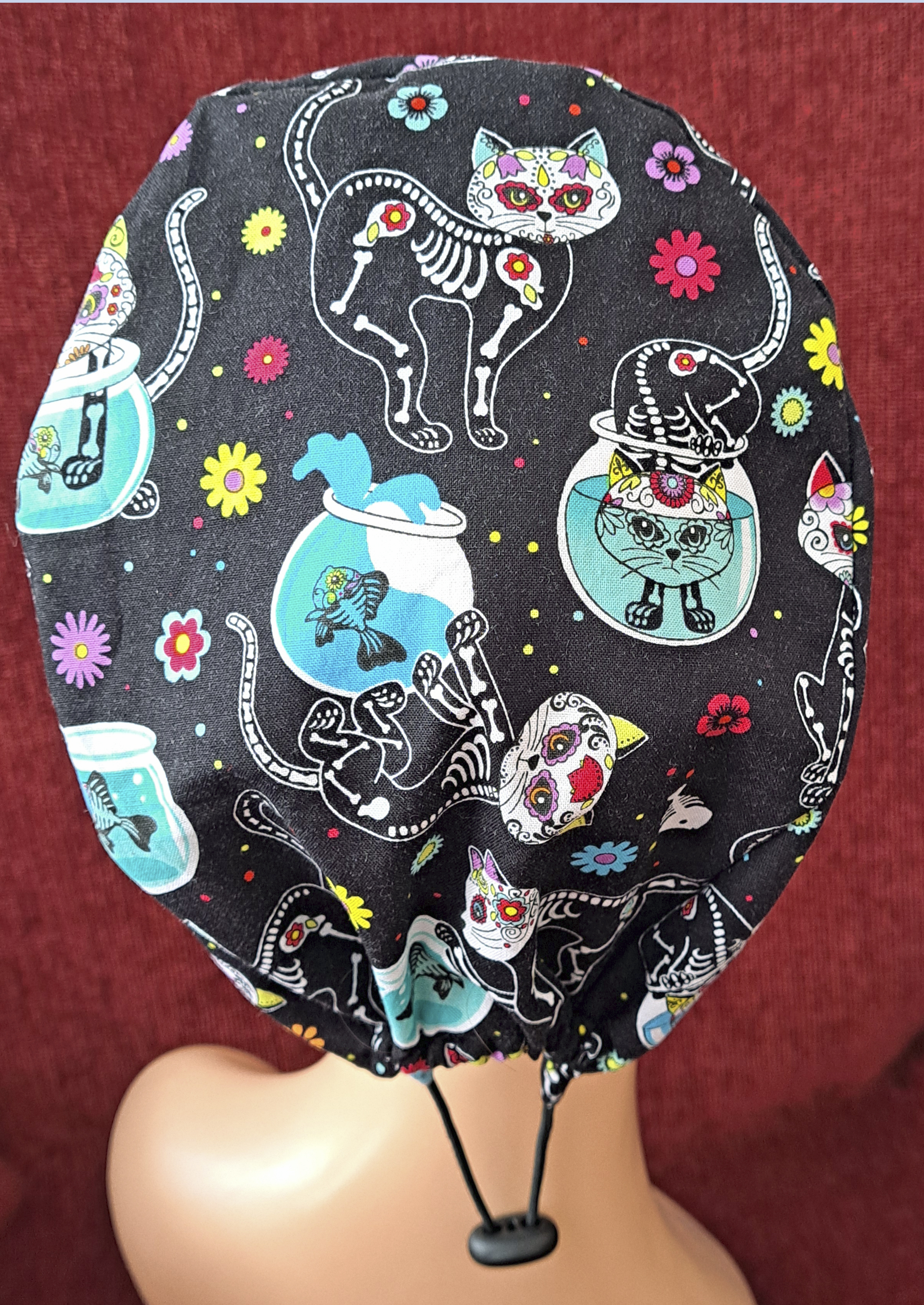Handmade Day of the Dead Cats Scrub Cap