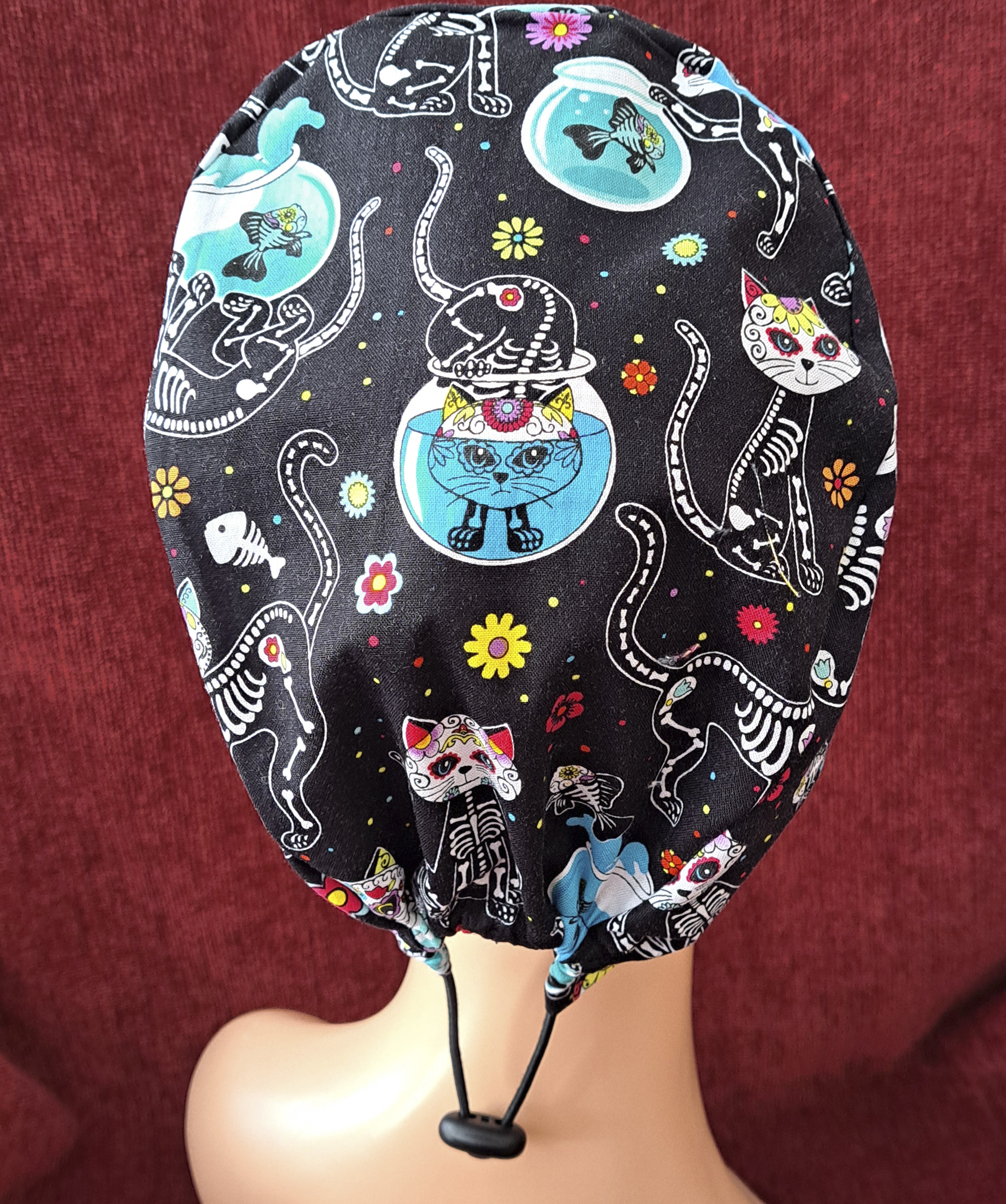 Handmade Day of the Dead Kitties Scrub Cap