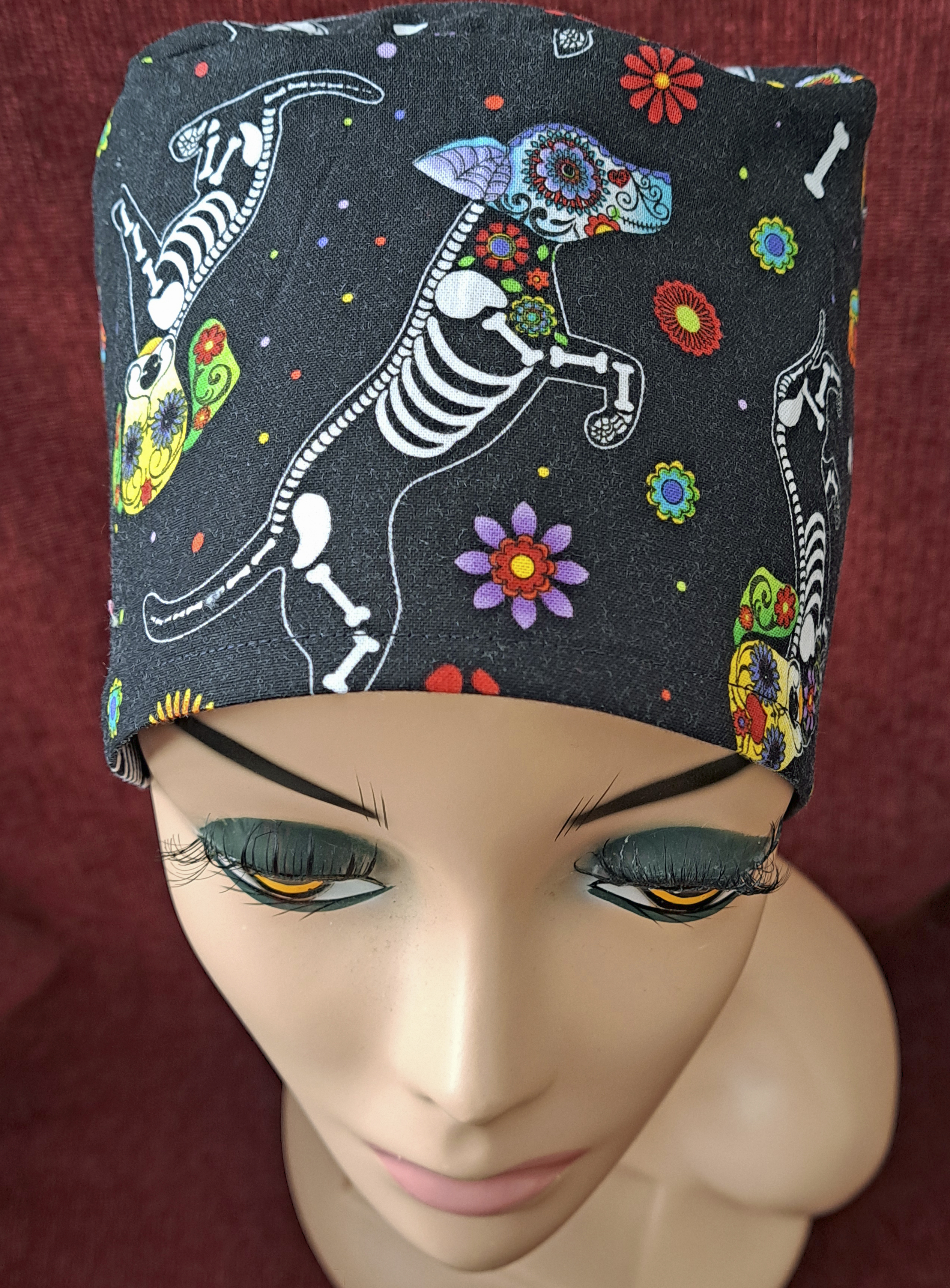 Handmade Day of the Dead Pups Scrub Cap