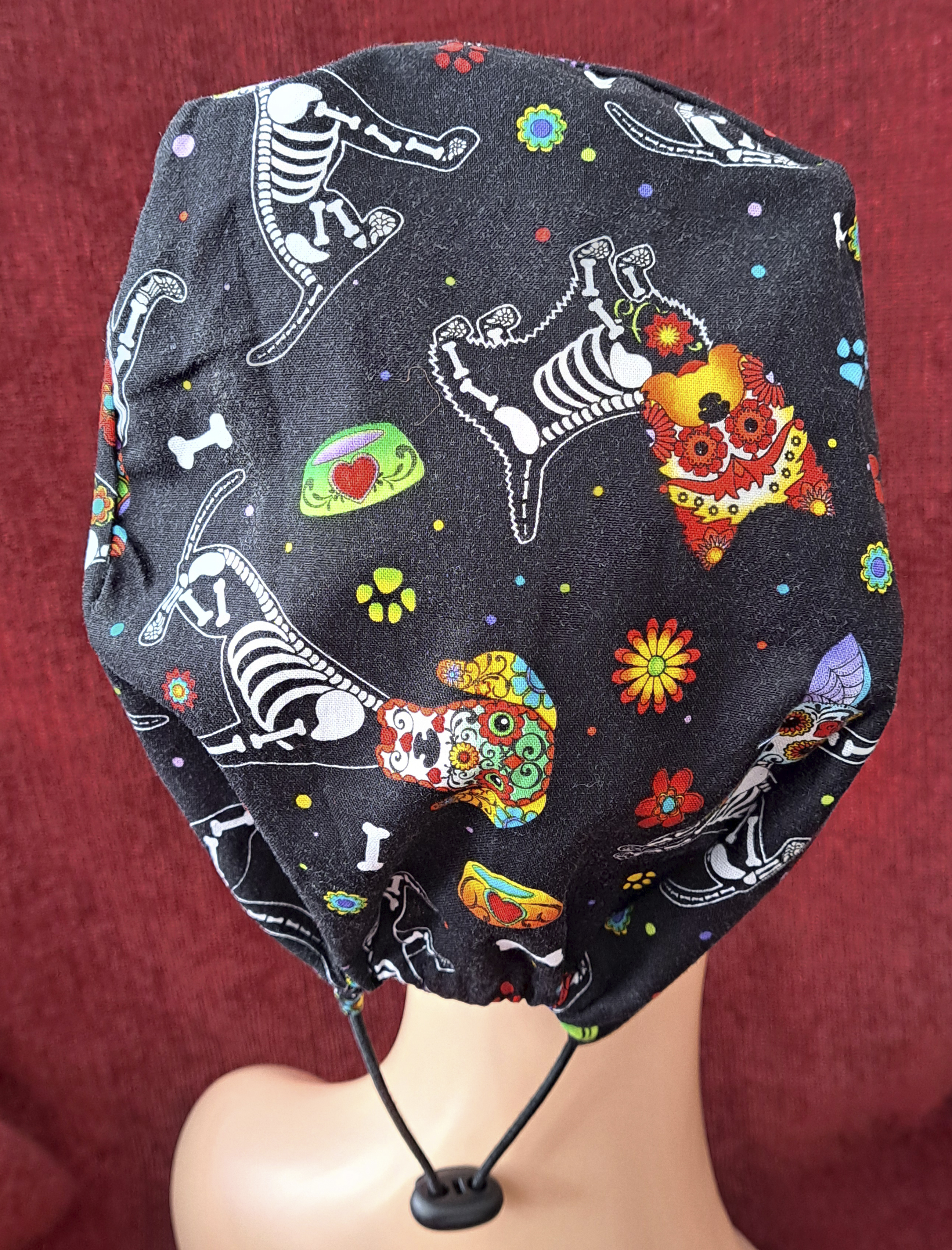 Handmade Day of the Dead Pups Scrub Cap