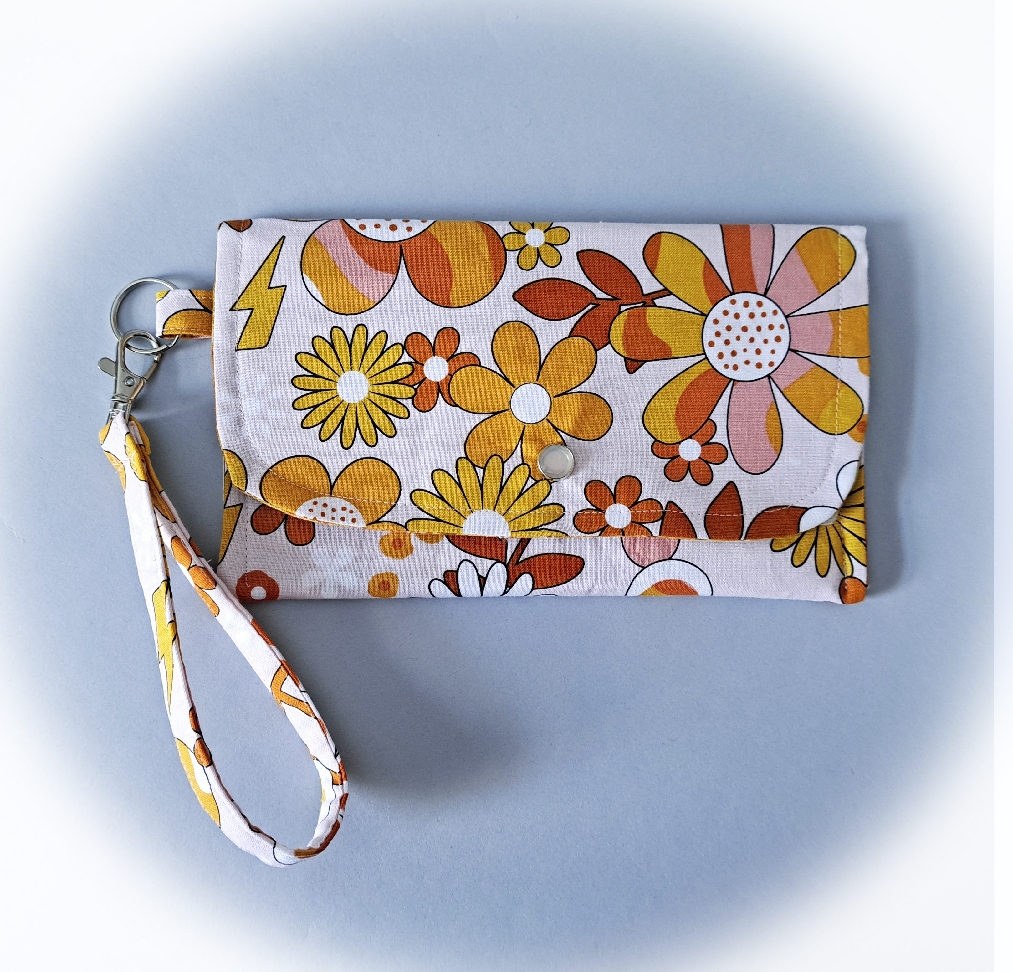 Large Handmade Floral fabric Wallet with Detachable Wrist Strap