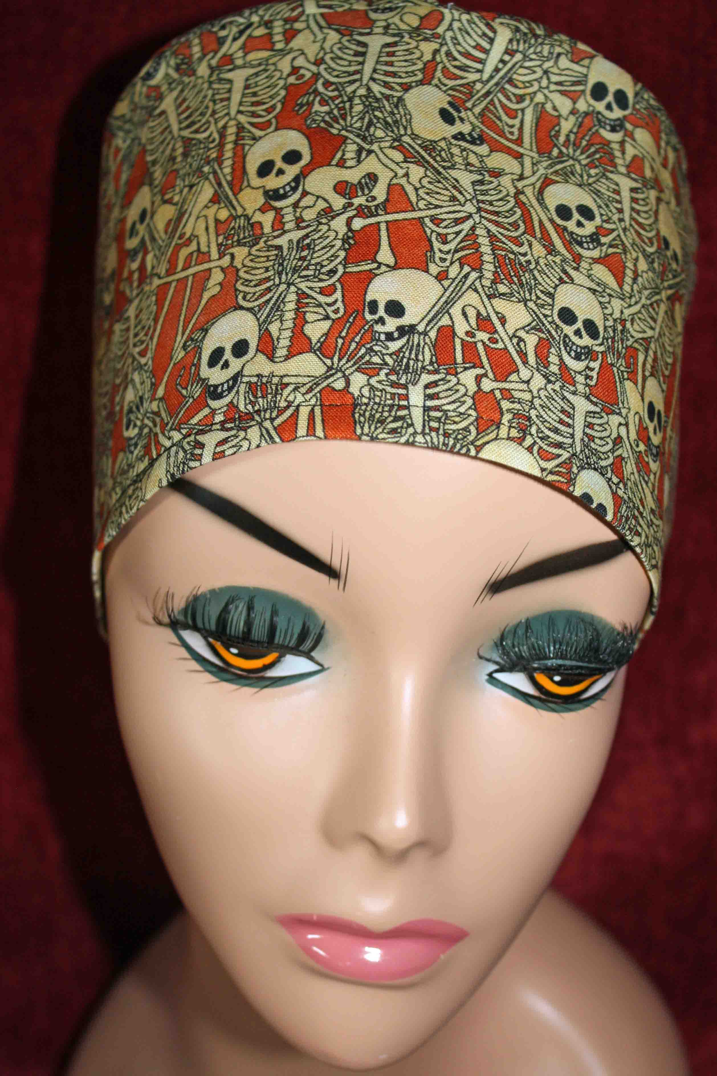 Handmade Orange Skulls Scrub Cap