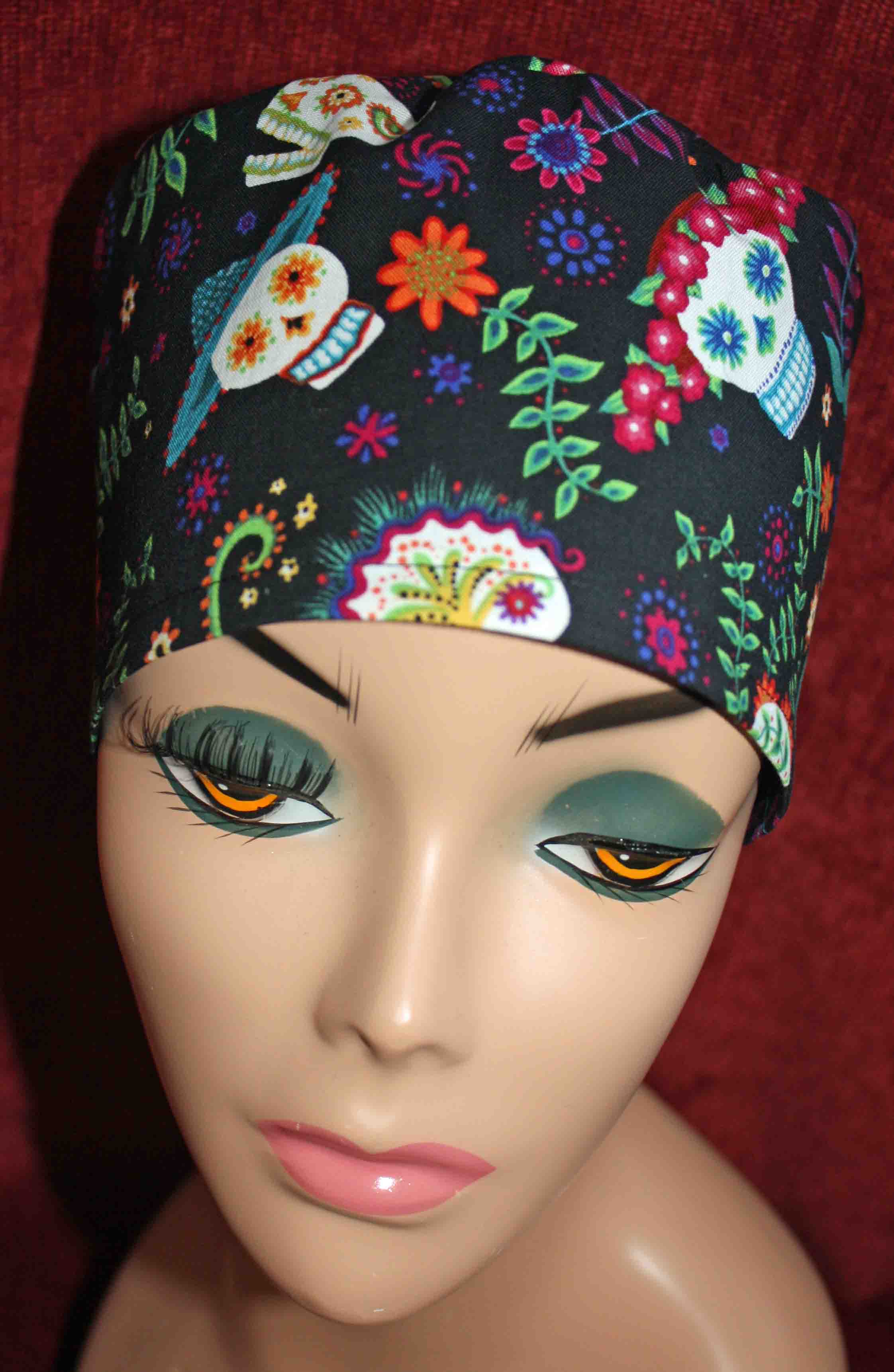 Handmade  Sugar Skulls Scrub Cap