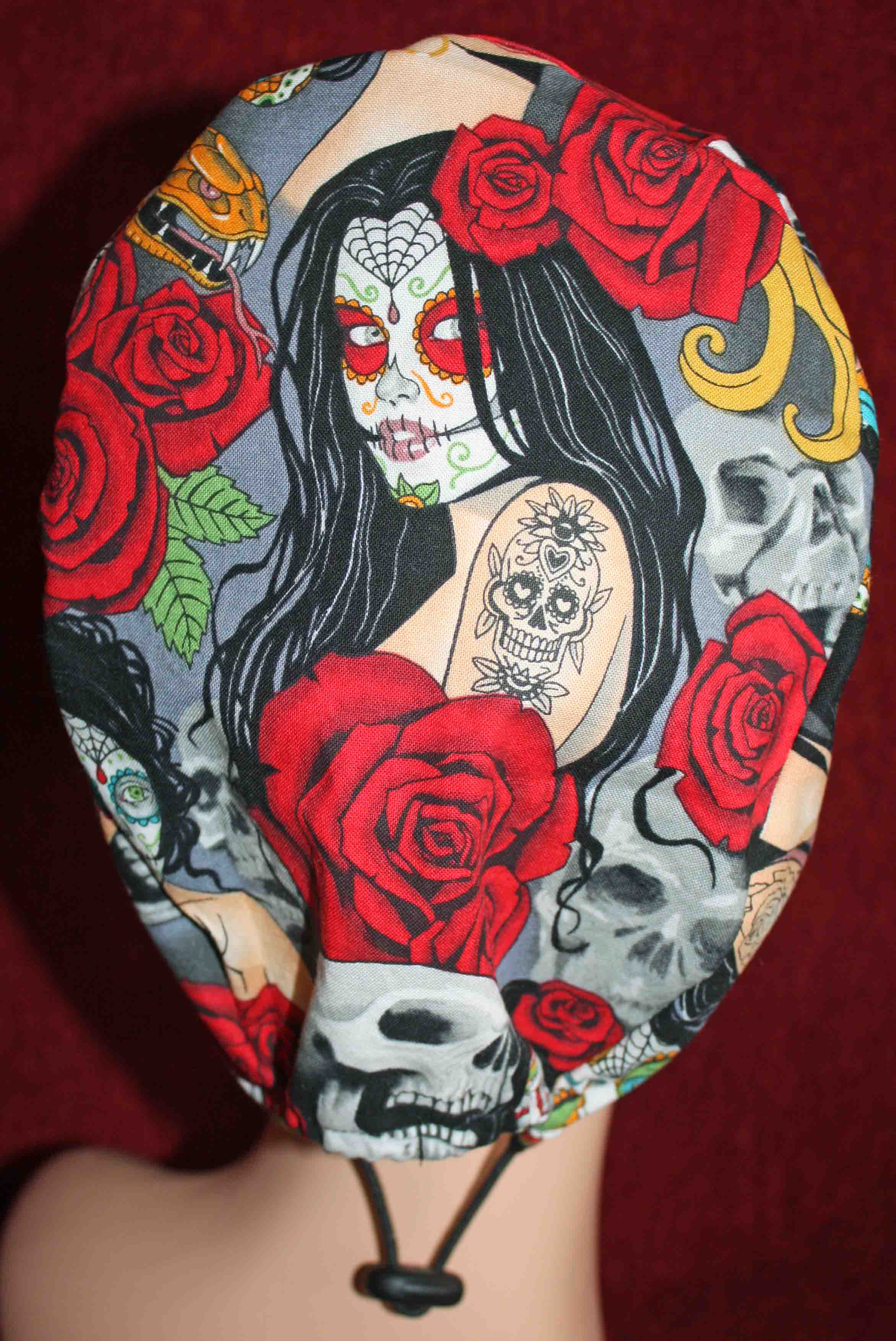 Handmade Day of the Dead Pin Up Girl Scrub Cap