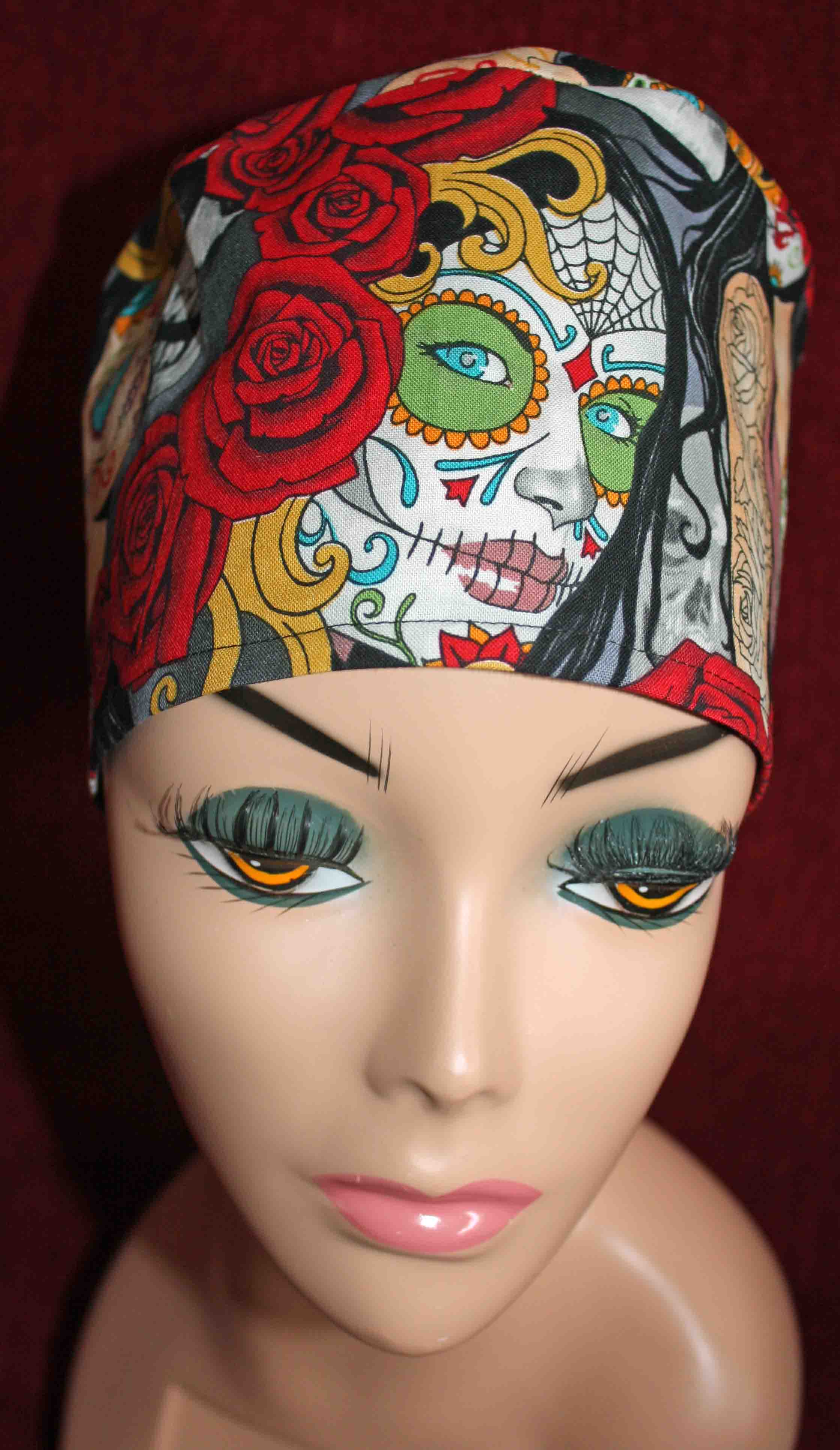 Handmade Day of the Dead Pin Up Girl Scrub Cap