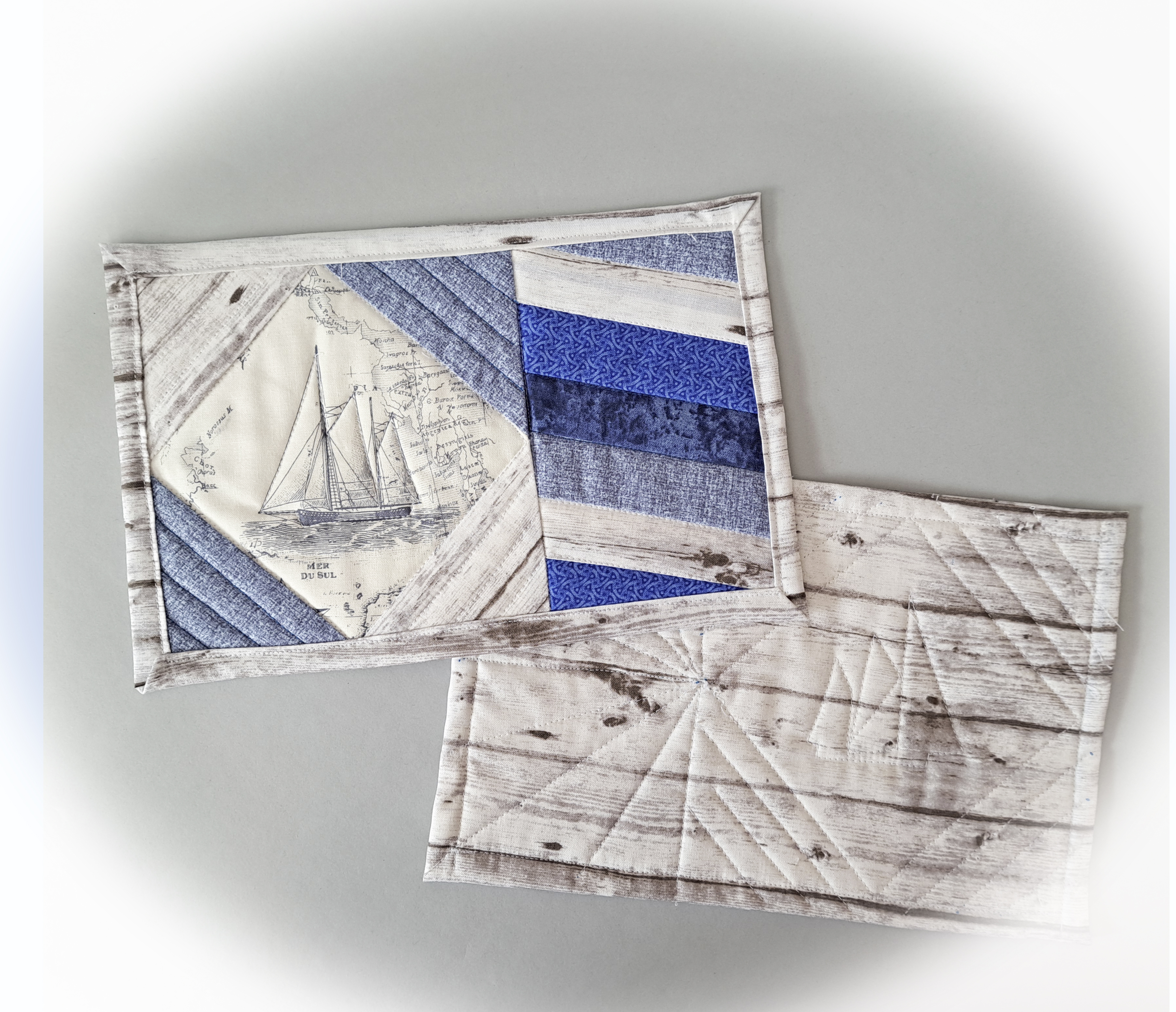 Handmade Quilted Fabric Nautical Themed Mug Rugs