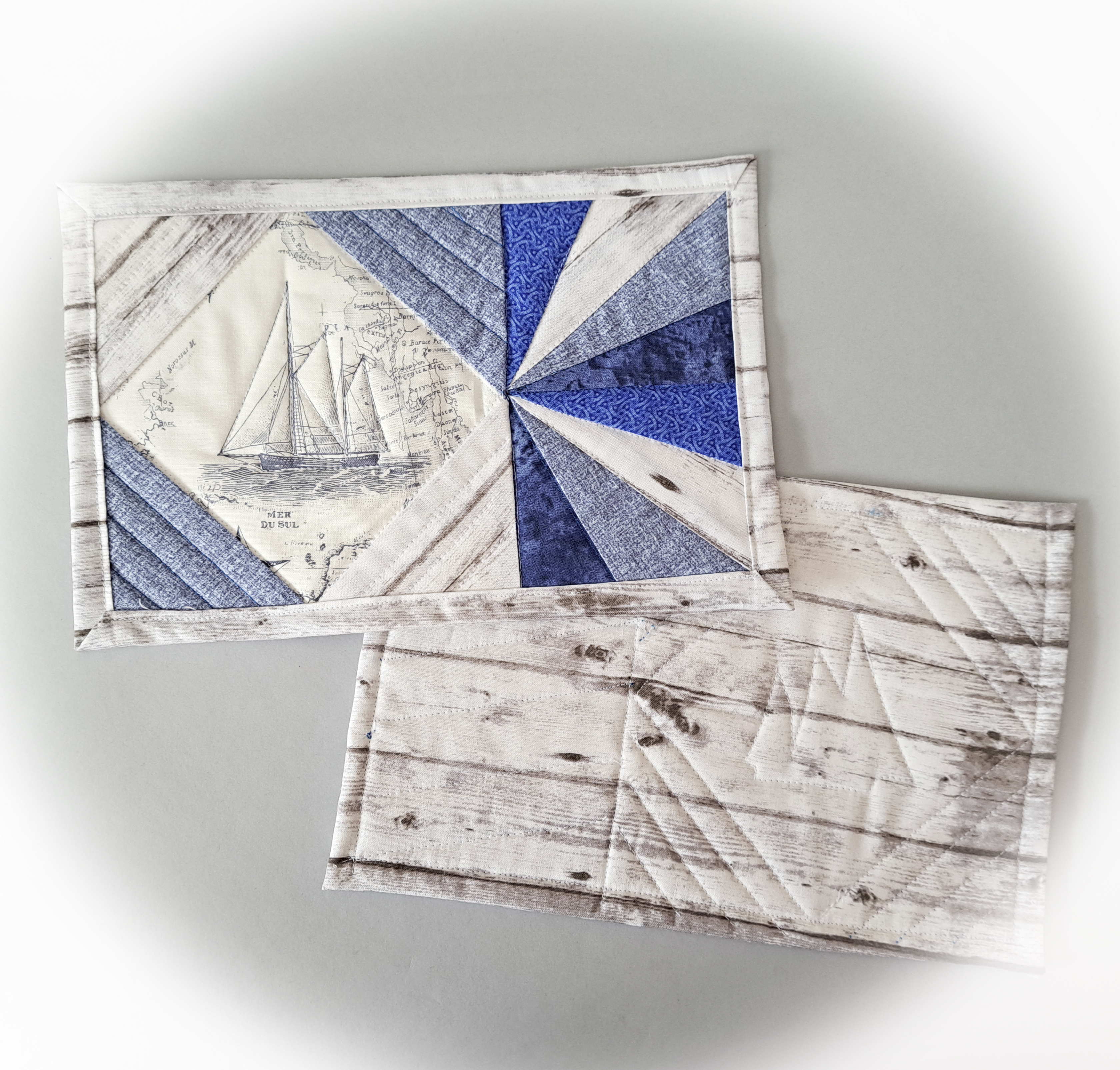 Handmade Quilted Fabric Nautical Themed Mug Rugs
