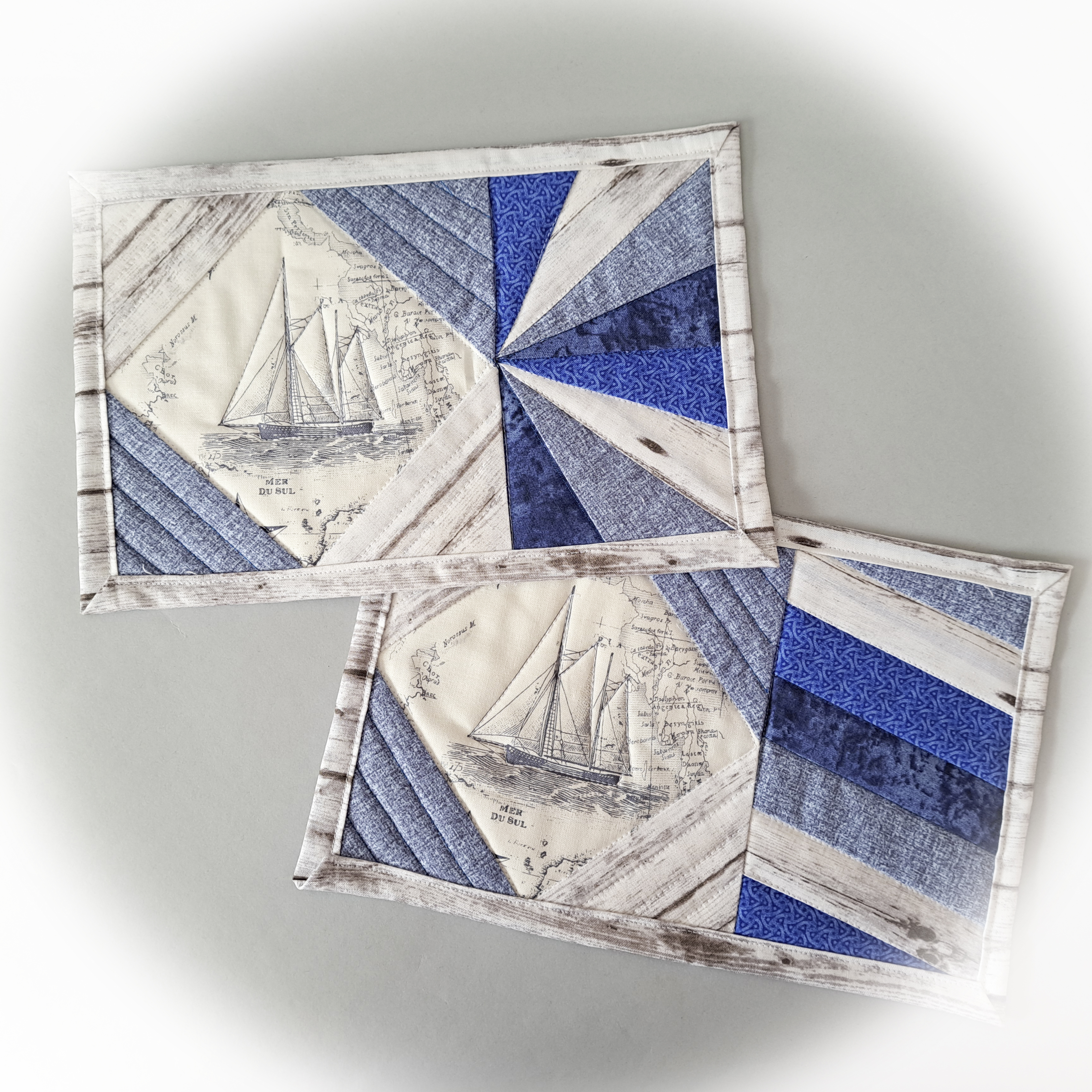 Handmade Quilted Fabric Nautical Themed Mug Rugs