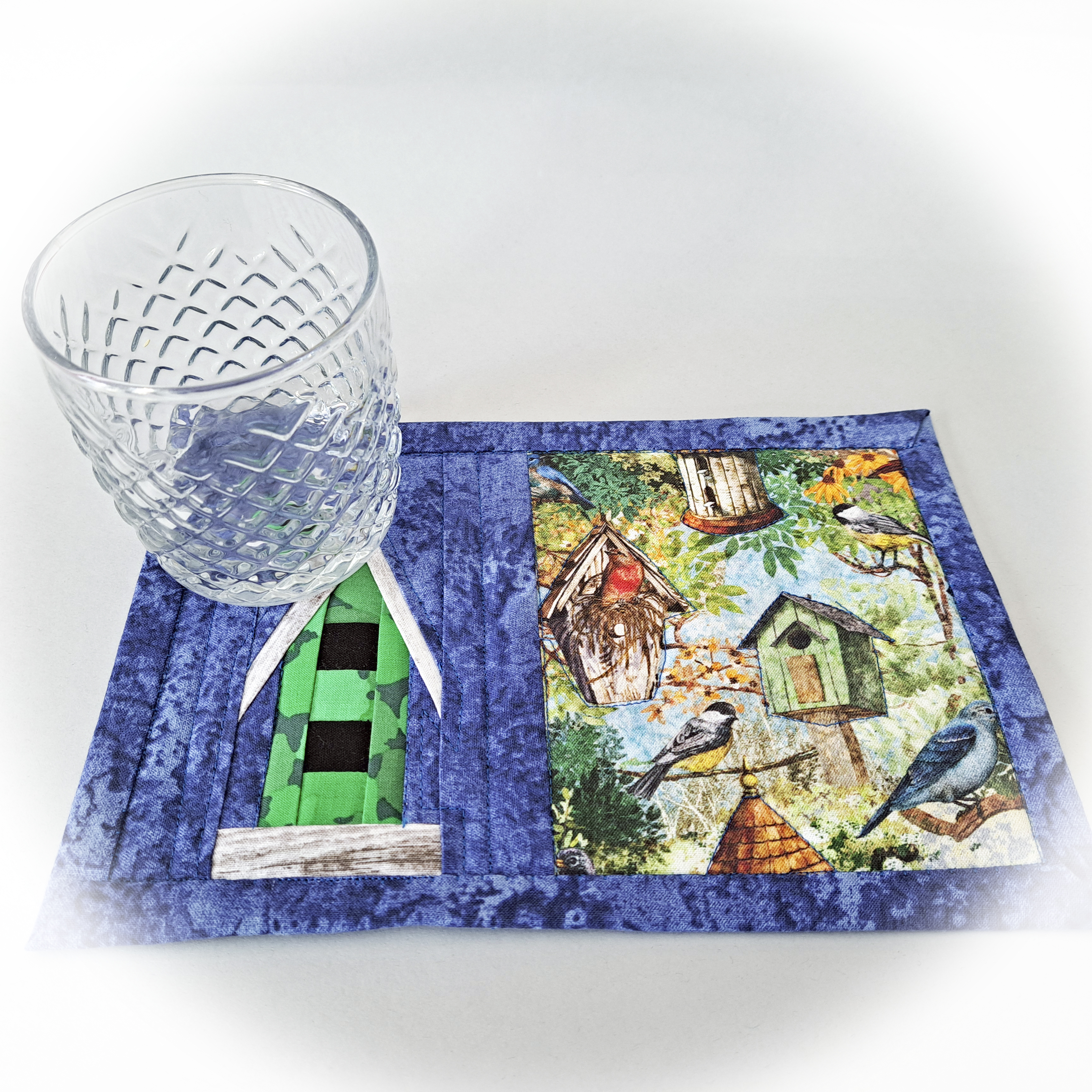Handmade Fabric Quilted Birdhouse Design Mug Rugs - Set of 2