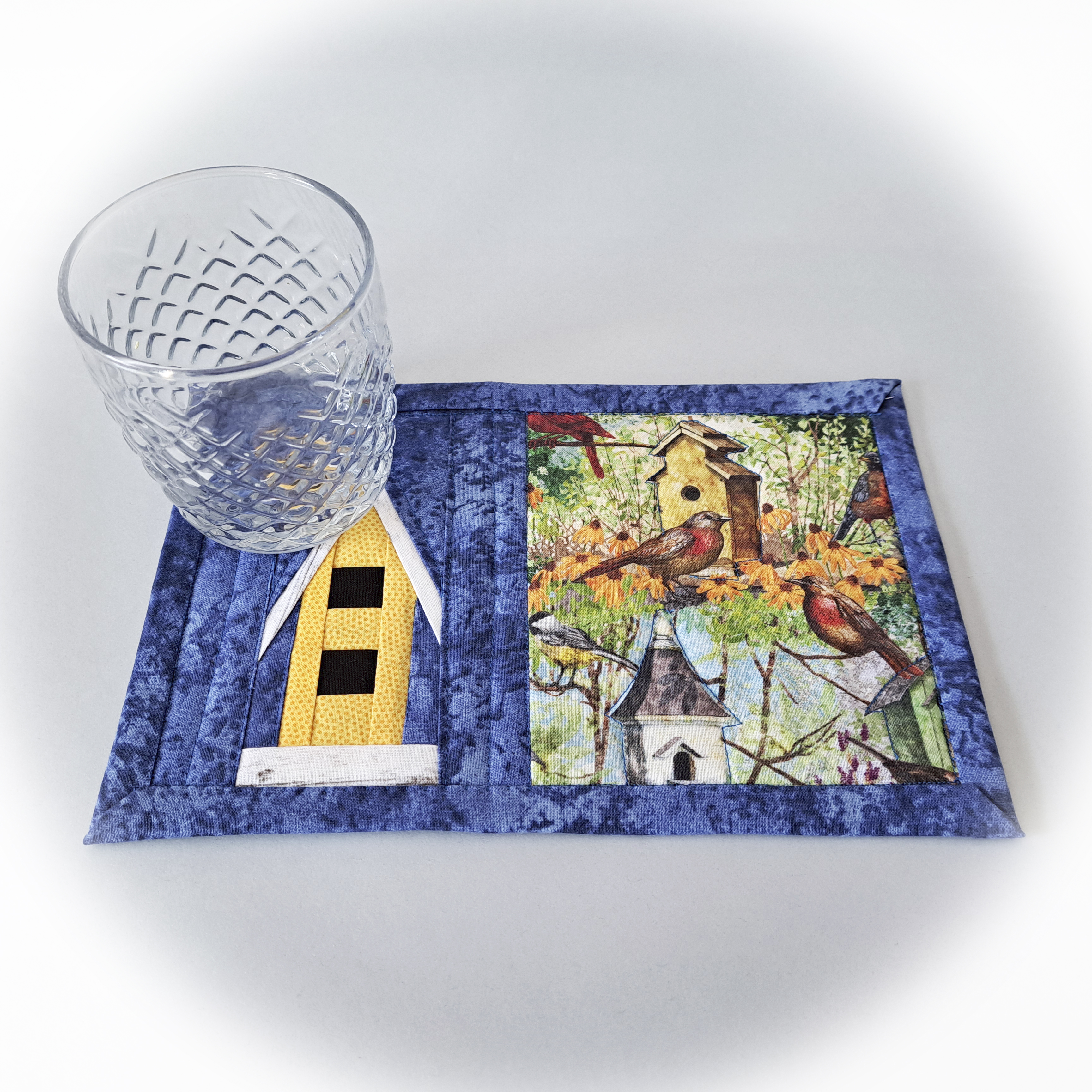 Handmade Fabric Quilted Birdhouse Design Mug Rugs - Set of 2