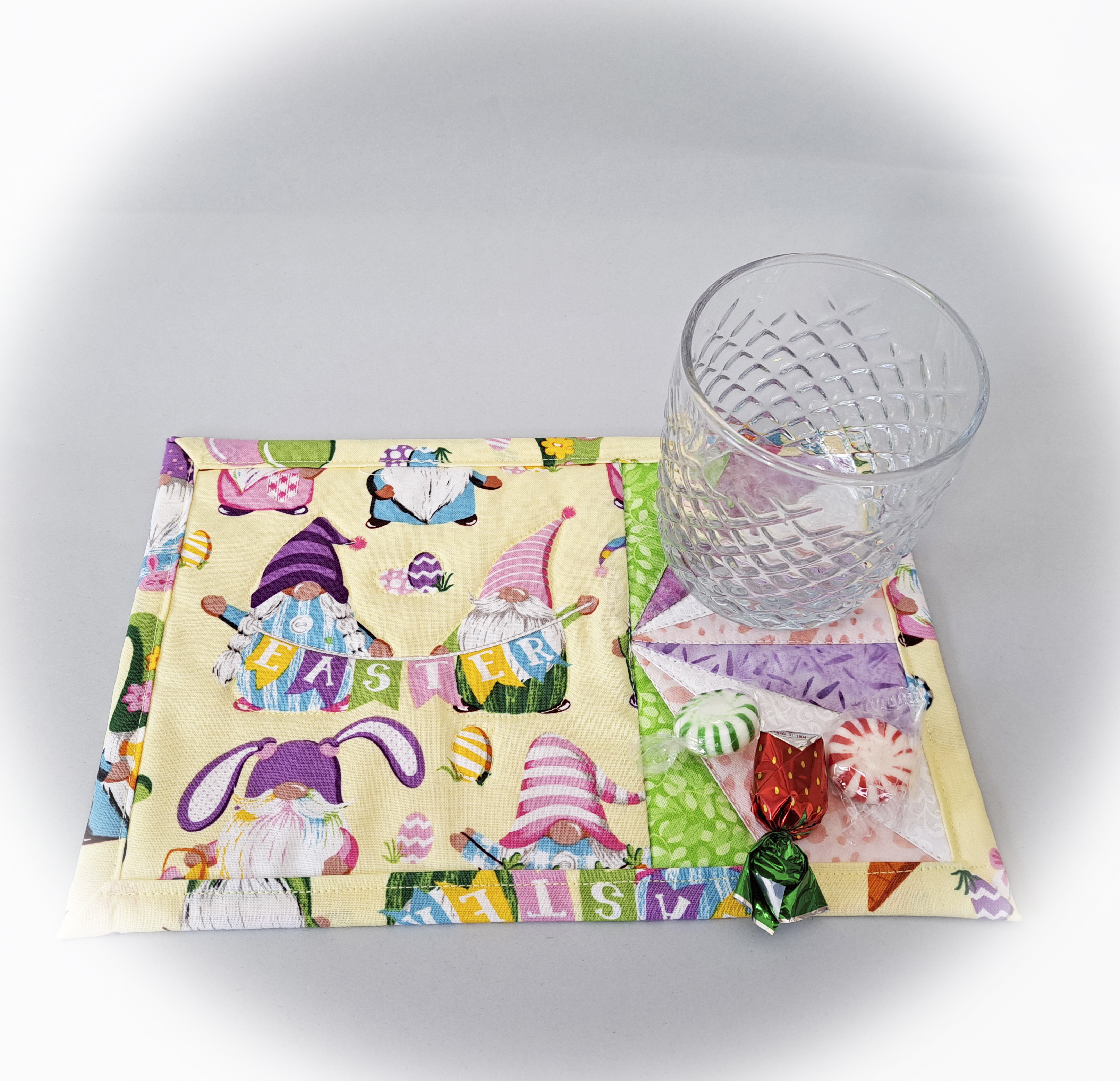 Handmade Fabric Quilted Easter Gnome Mug Rugs